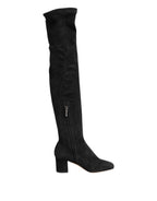 Dolce & Gabbana Black Suede Leather Knee High Boots Shoes - ACCEXO
