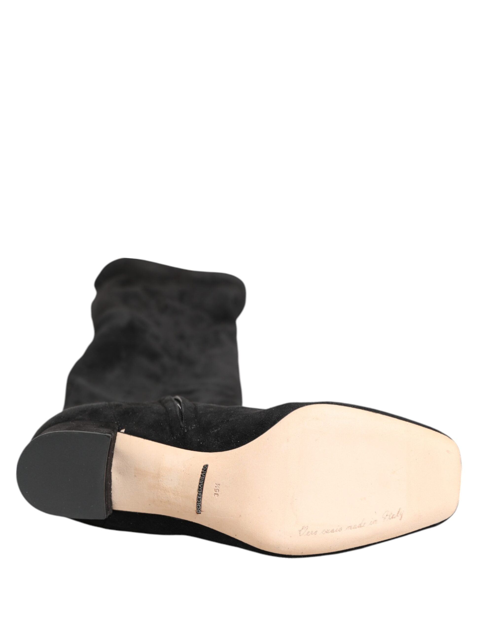 Dolce & Gabbana Black Suede Leather Knee High Boots Shoes - ACCEXO