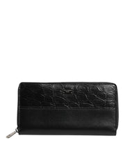 Dolce & Gabbana Black Leather Logo Plaque Zip Around Continental Wallet for Men