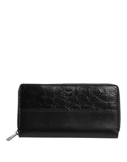 Dolce & Gabbana Black Leather Logo Plaque Zip Around Continental Wallet - ACCEXO