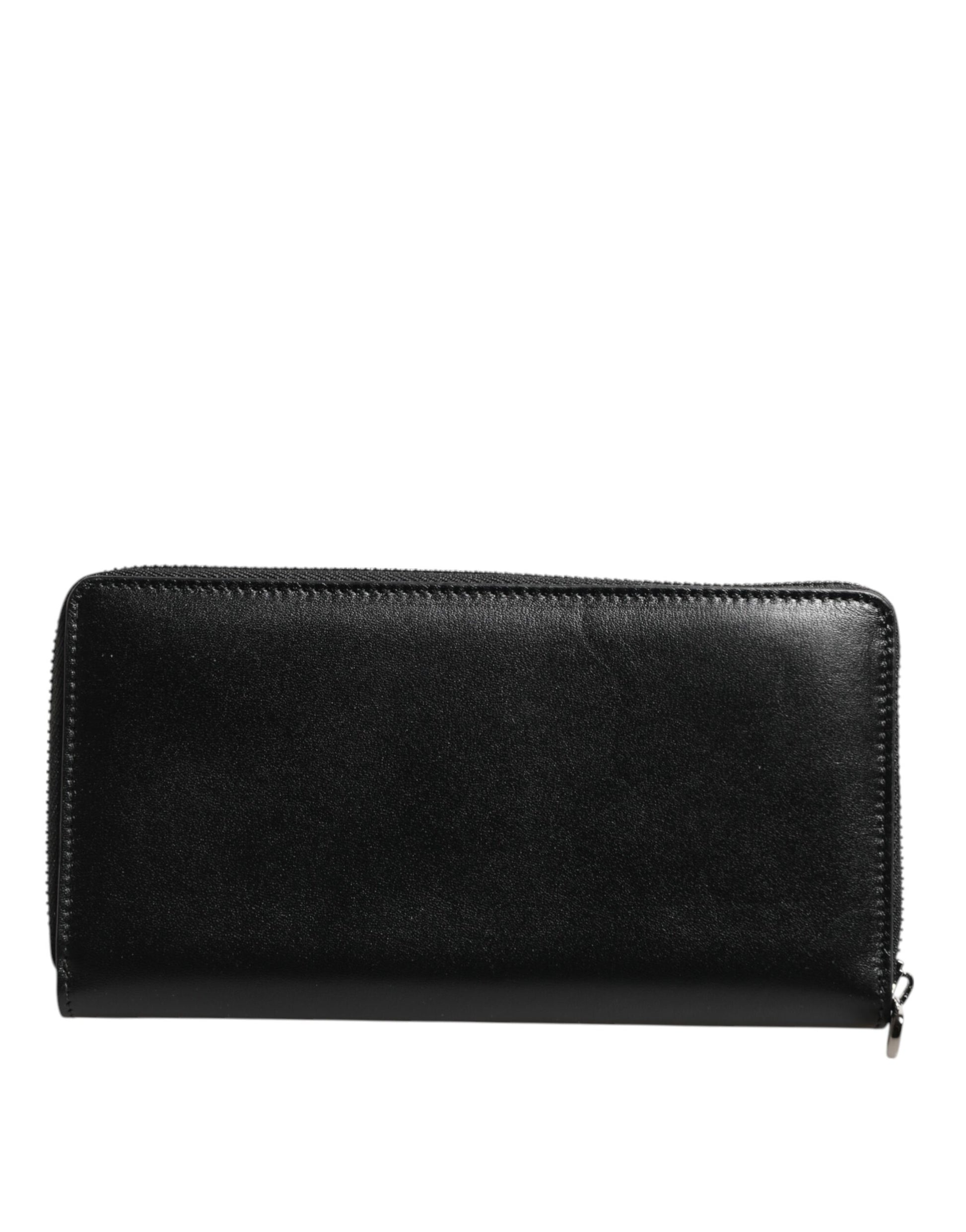 Dolce & Gabbana Black Leather Logo Plaque Zip Around Continental Wallet - ACCEXO