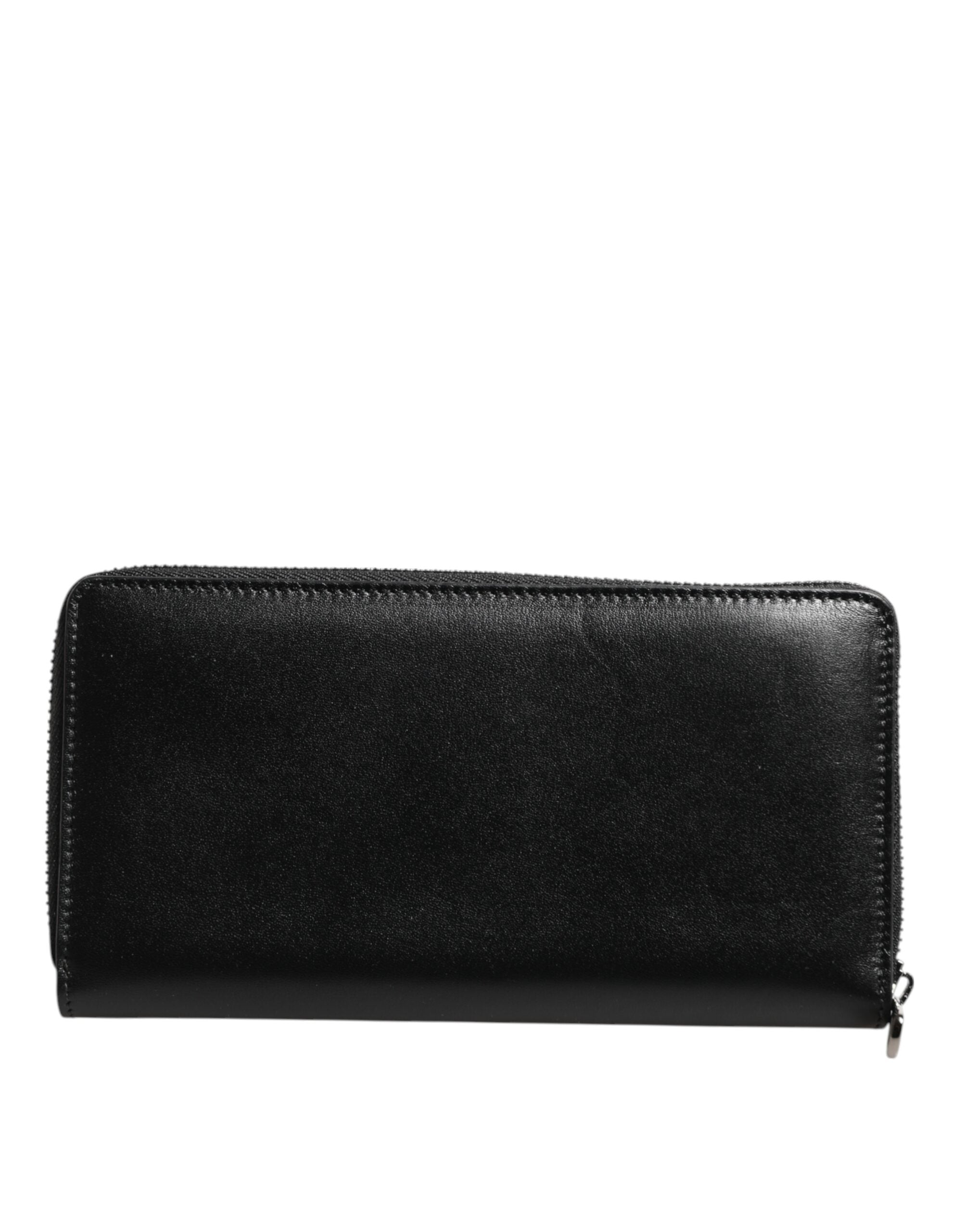 Dolce & Gabbana Black Leather Logo Plaque Zip Around Continental Wallet - ACCEXO