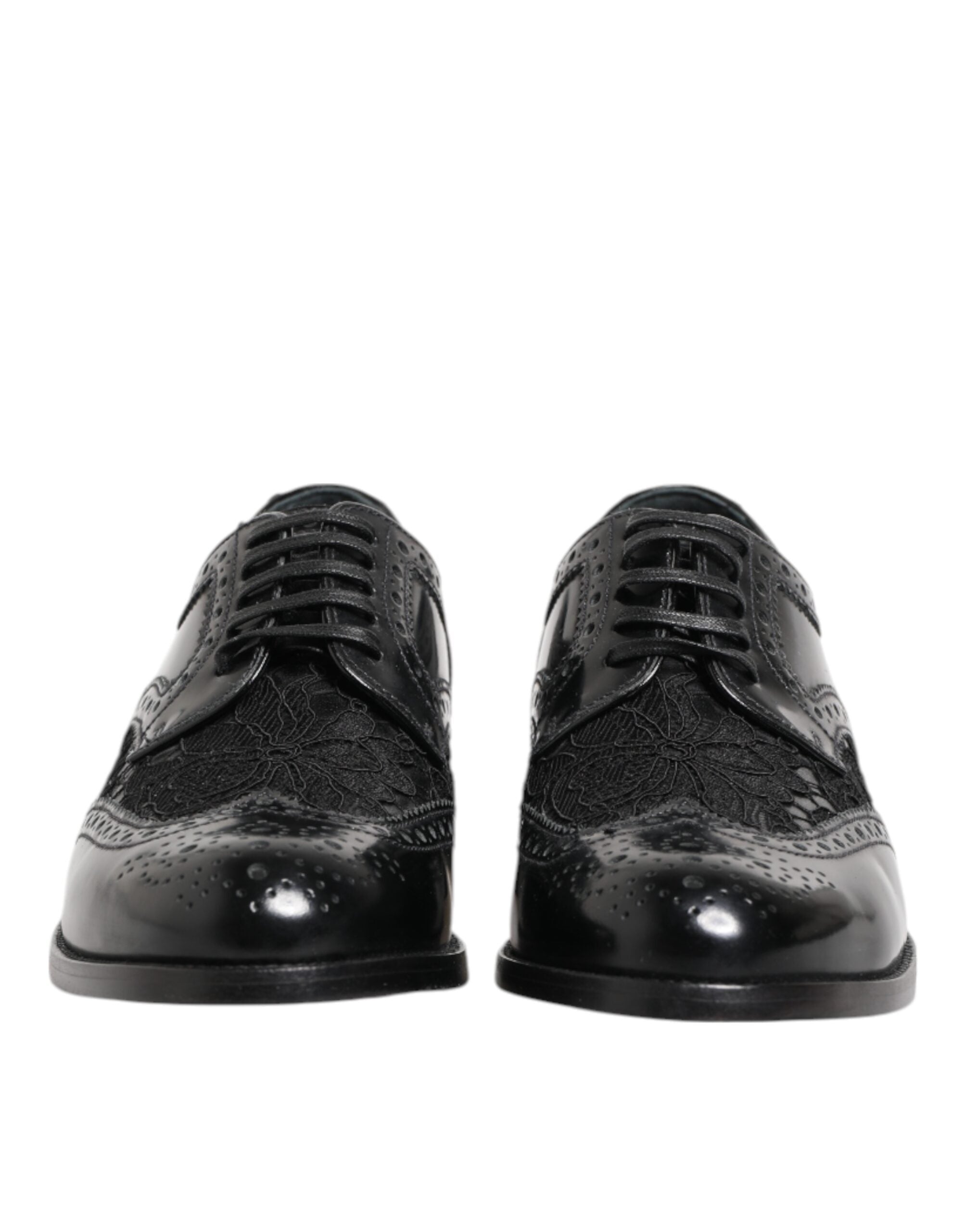 Dolce & Gabbana Black Leather Floral Lace Dress Formal  Shoes - ACCEXO