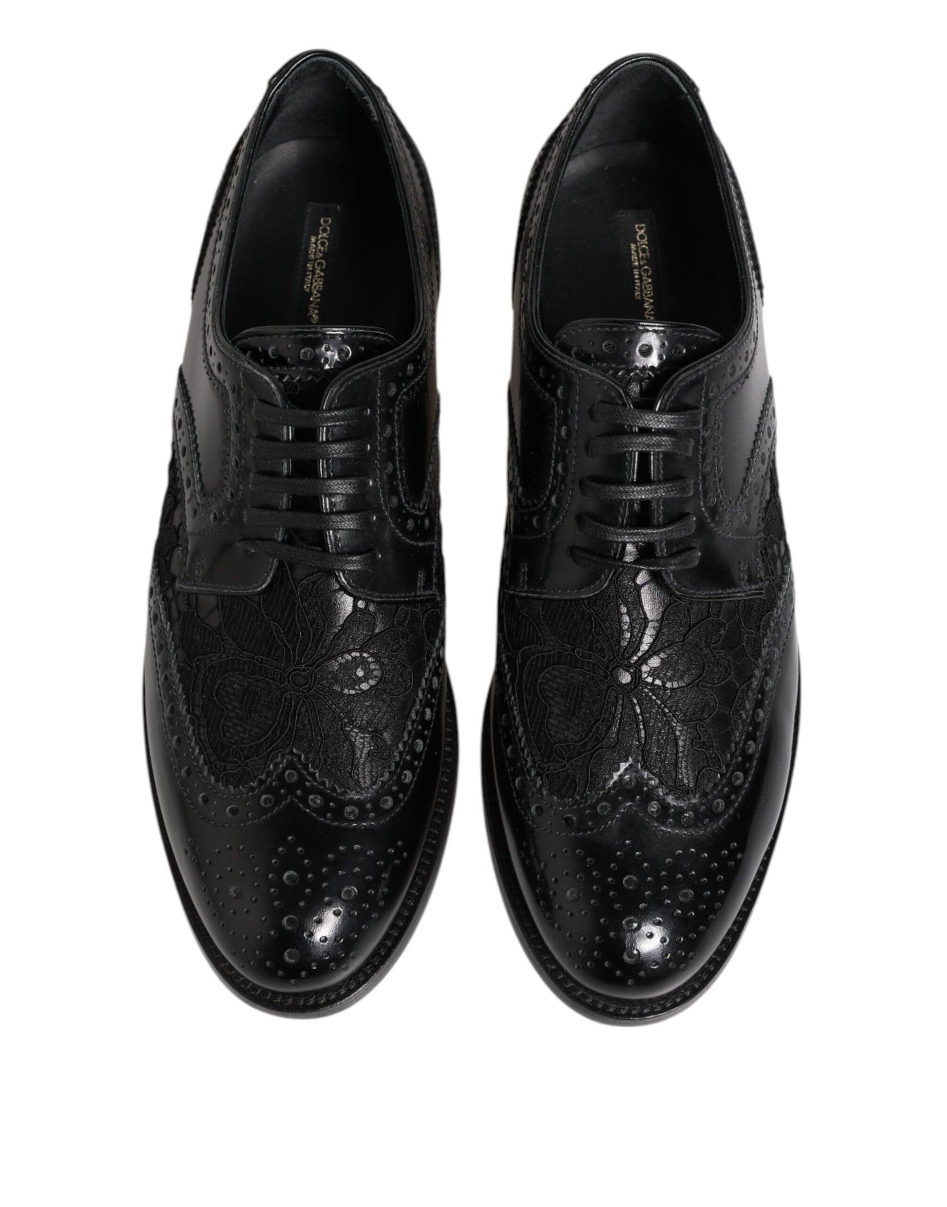 Dolce & Gabbana Black Leather Floral Lace Dress Formal  Shoes - ACCEXO