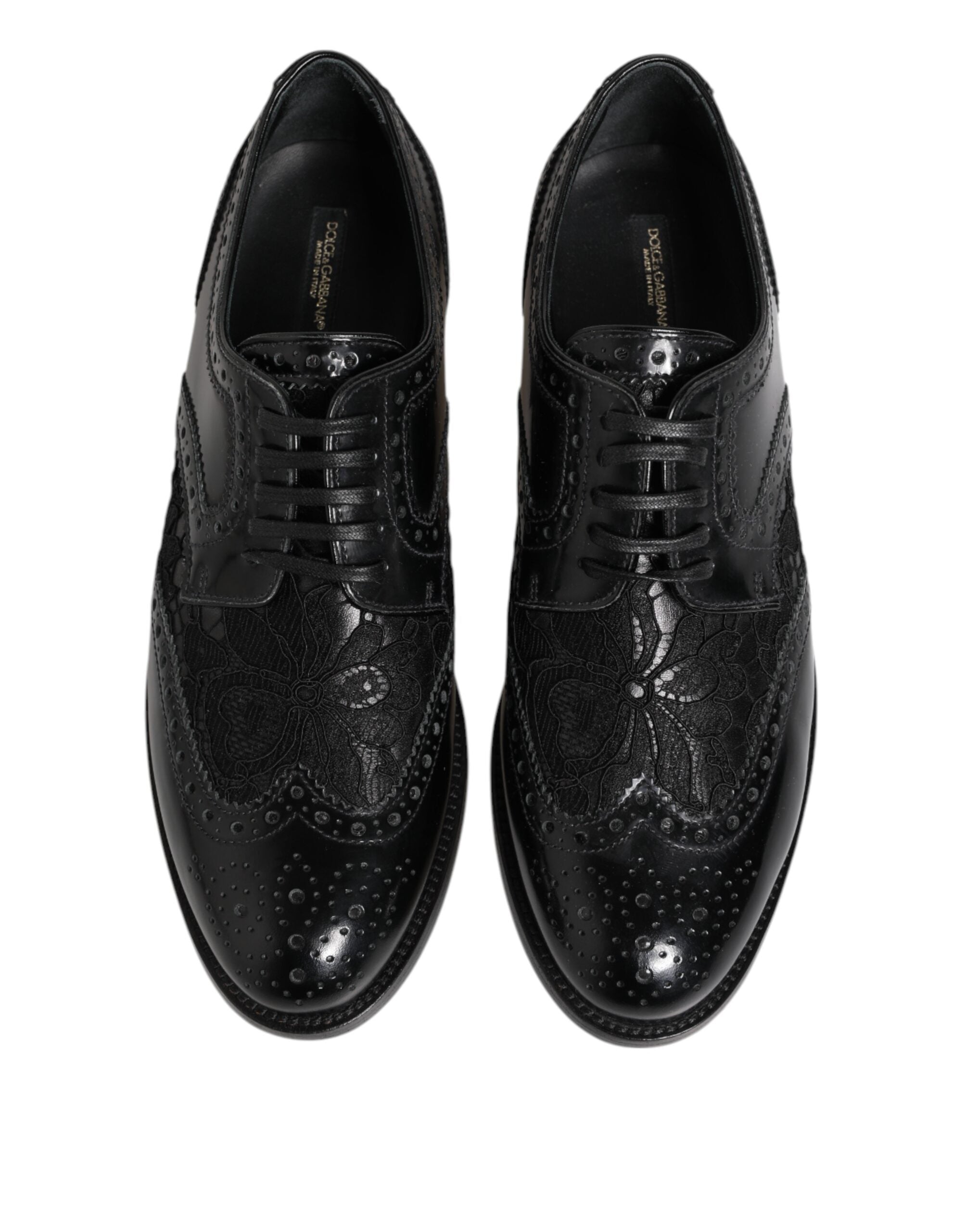 Dolce & Gabbana Black Leather Floral Lace Dress Formal  Shoes - ACCEXO