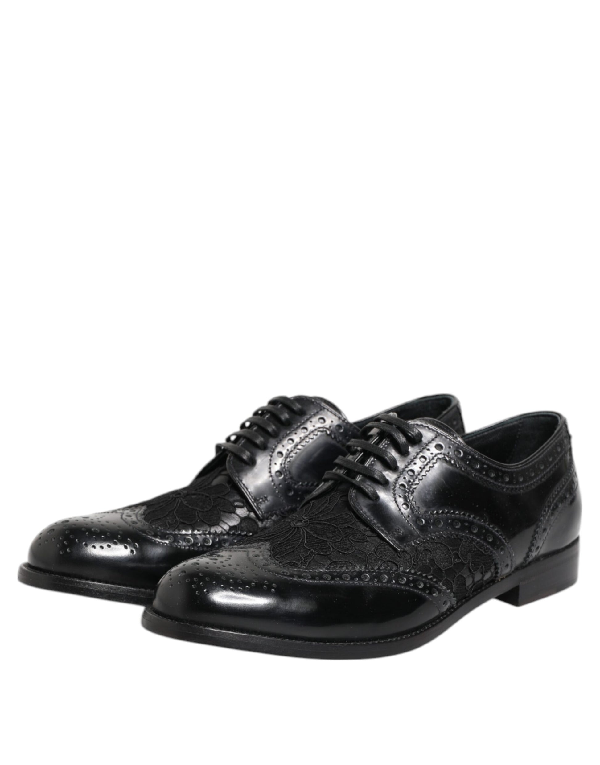 Dolce & Gabbana Black Leather Floral Lace Dress Formal  Shoes - ACCEXO