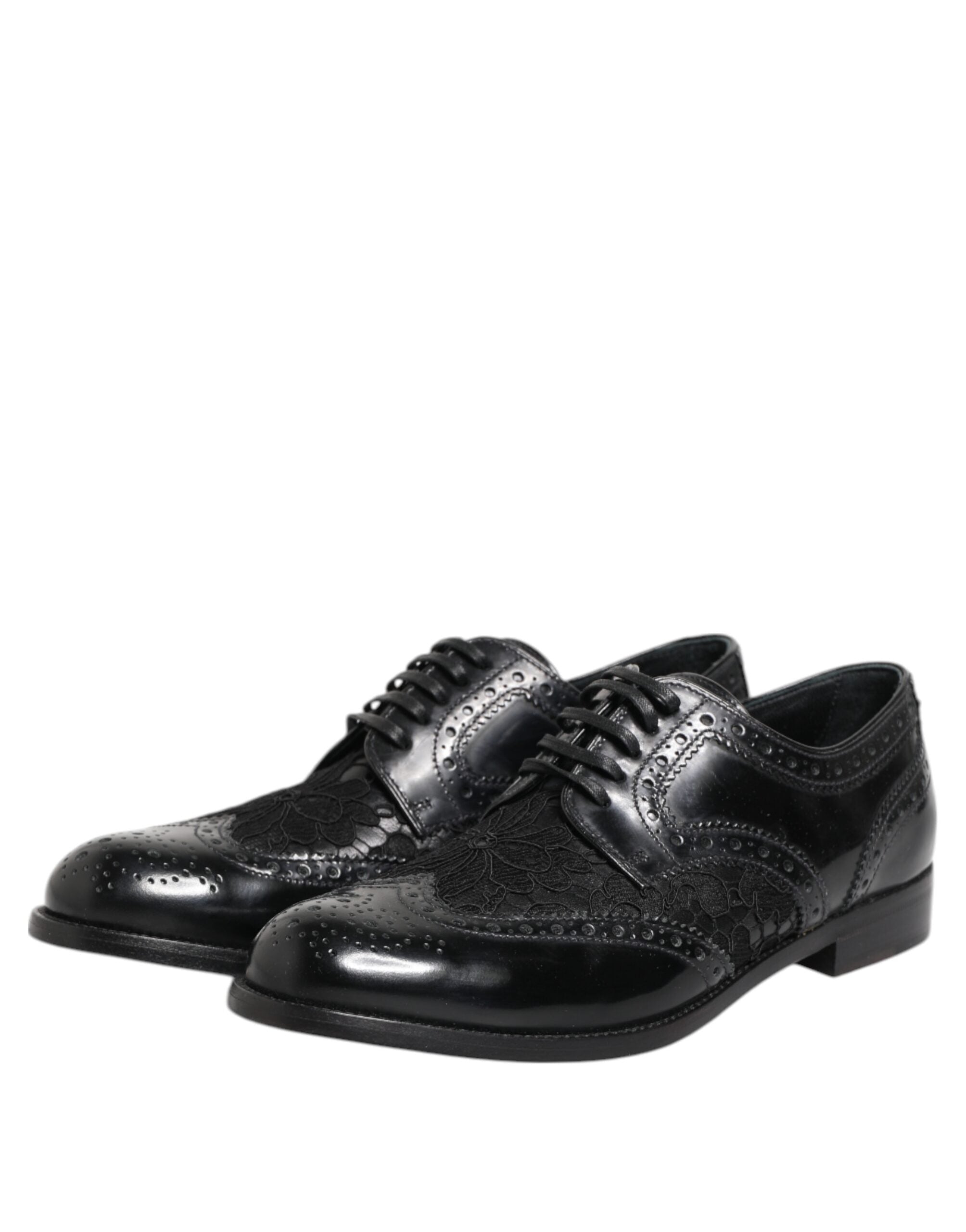Dolce & Gabbana Black Leather Floral Lace Dress Formal  Shoes - ACCEXO