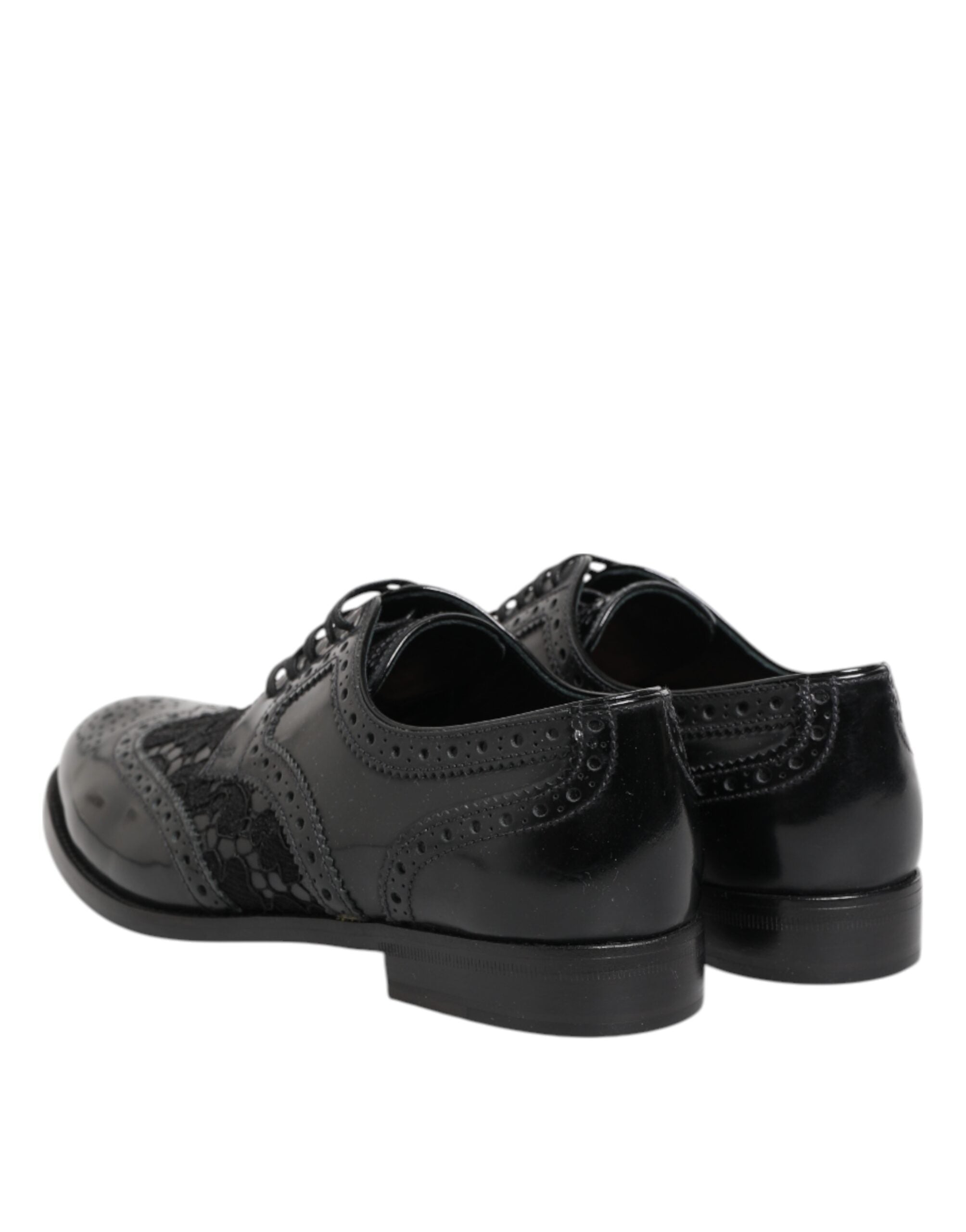 Dolce & Gabbana Black Leather Floral Lace Dress Formal  Shoes - ACCEXO