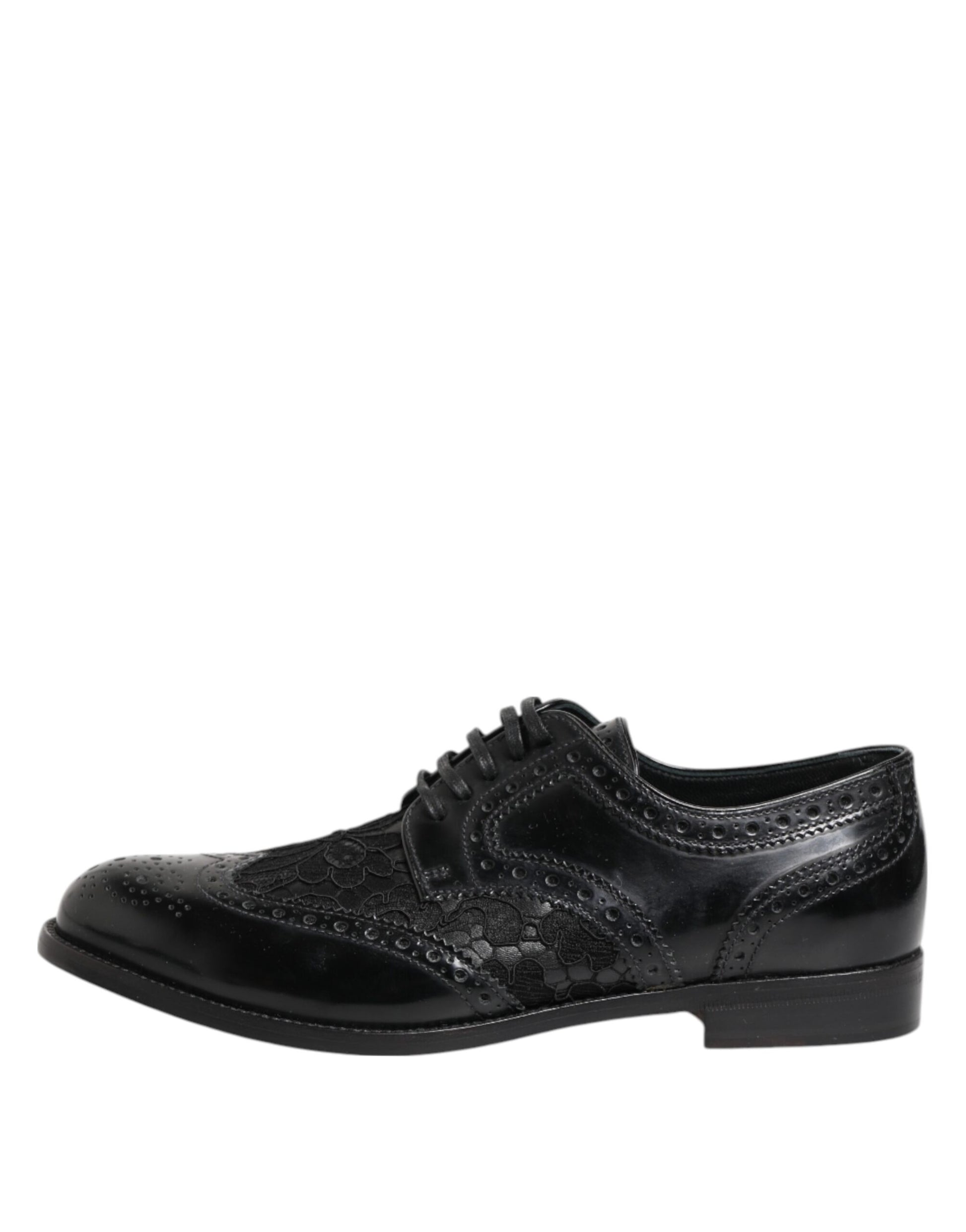Dolce & Gabbana Black Leather Floral Lace Dress Formal  Shoes - ACCEXO