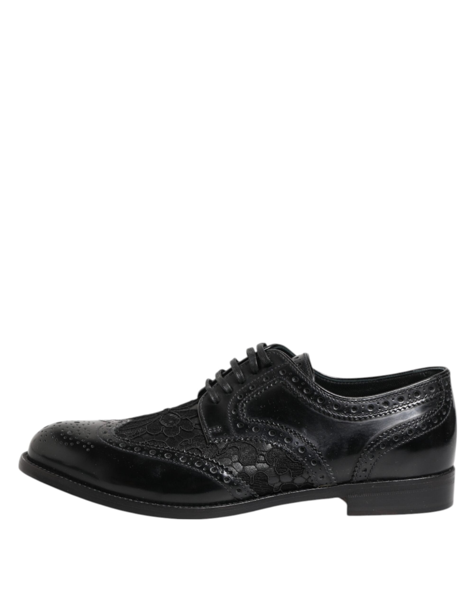 Dolce & Gabbana Black Leather Floral Lace Dress Formal  Shoes - ACCEXO