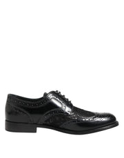 Dolce & Gabbana Black Leather Floral Lace Dress Formal  Shoes - ACCEXO