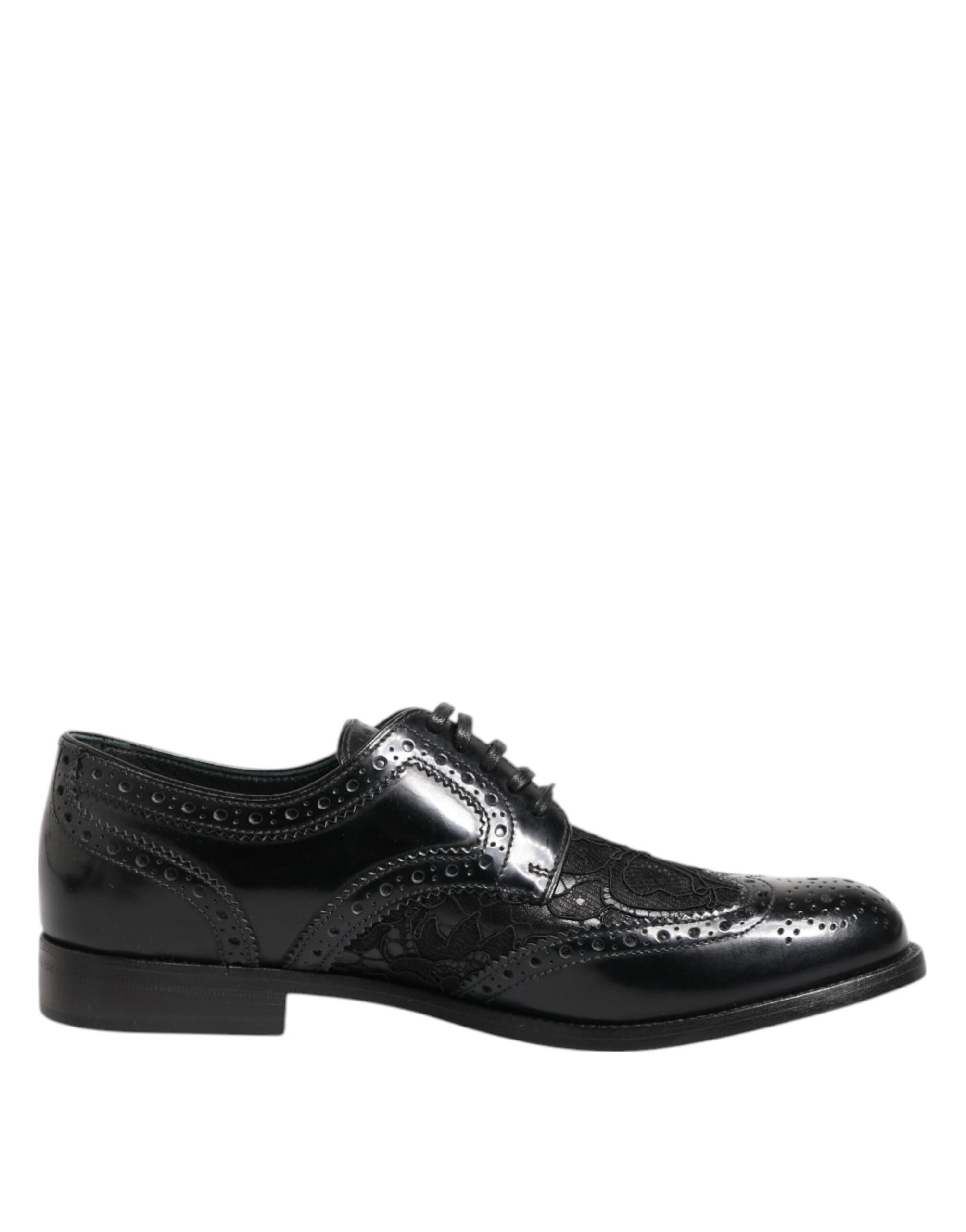 Dolce & Gabbana Black Leather Floral Lace Dress Formal  Shoes - ACCEXO