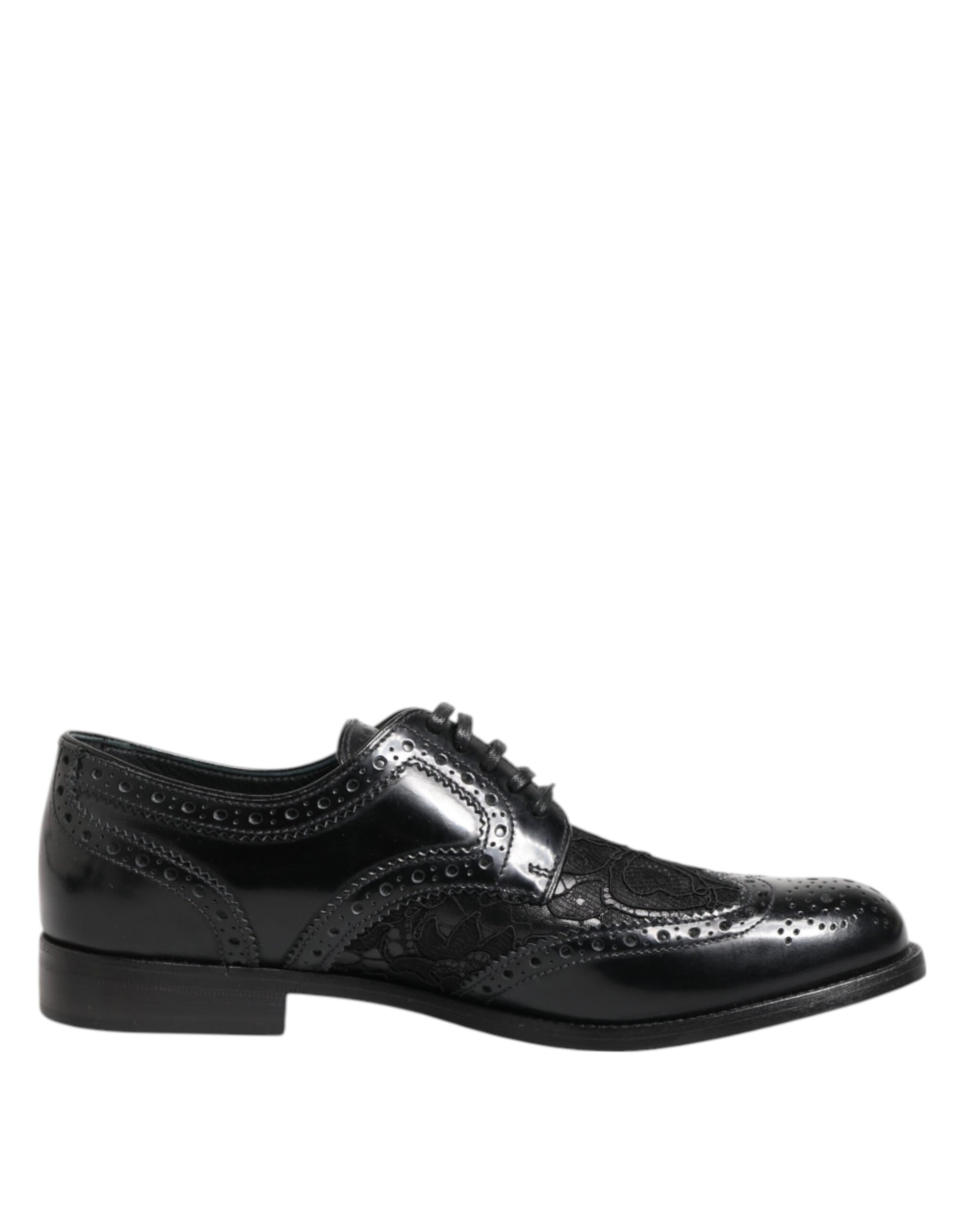 Dolce & Gabbana Black Leather Floral Lace Dress Formal  Shoes - ACCEXO