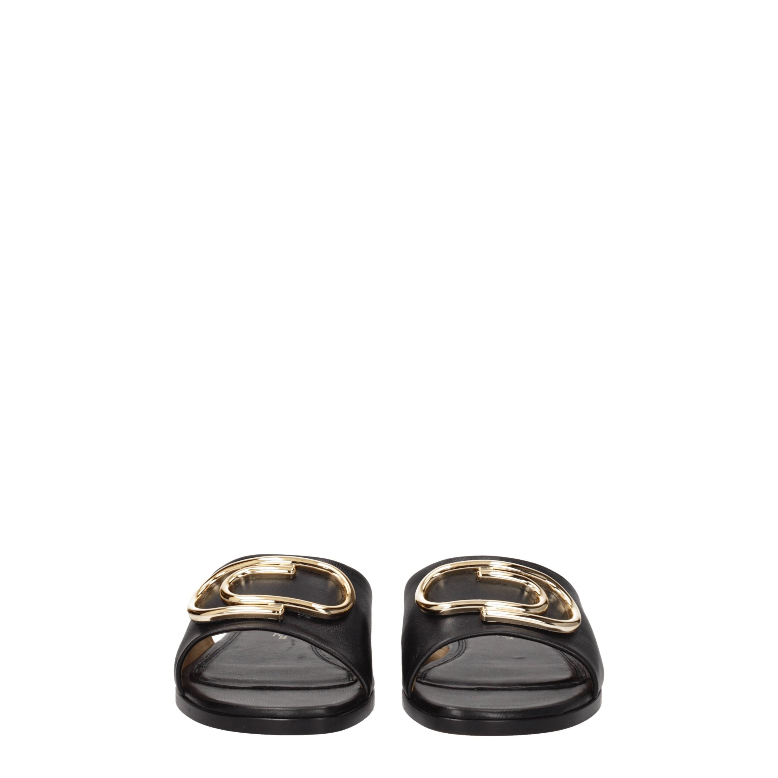 Off-White Black Leather Slippers Sandals
