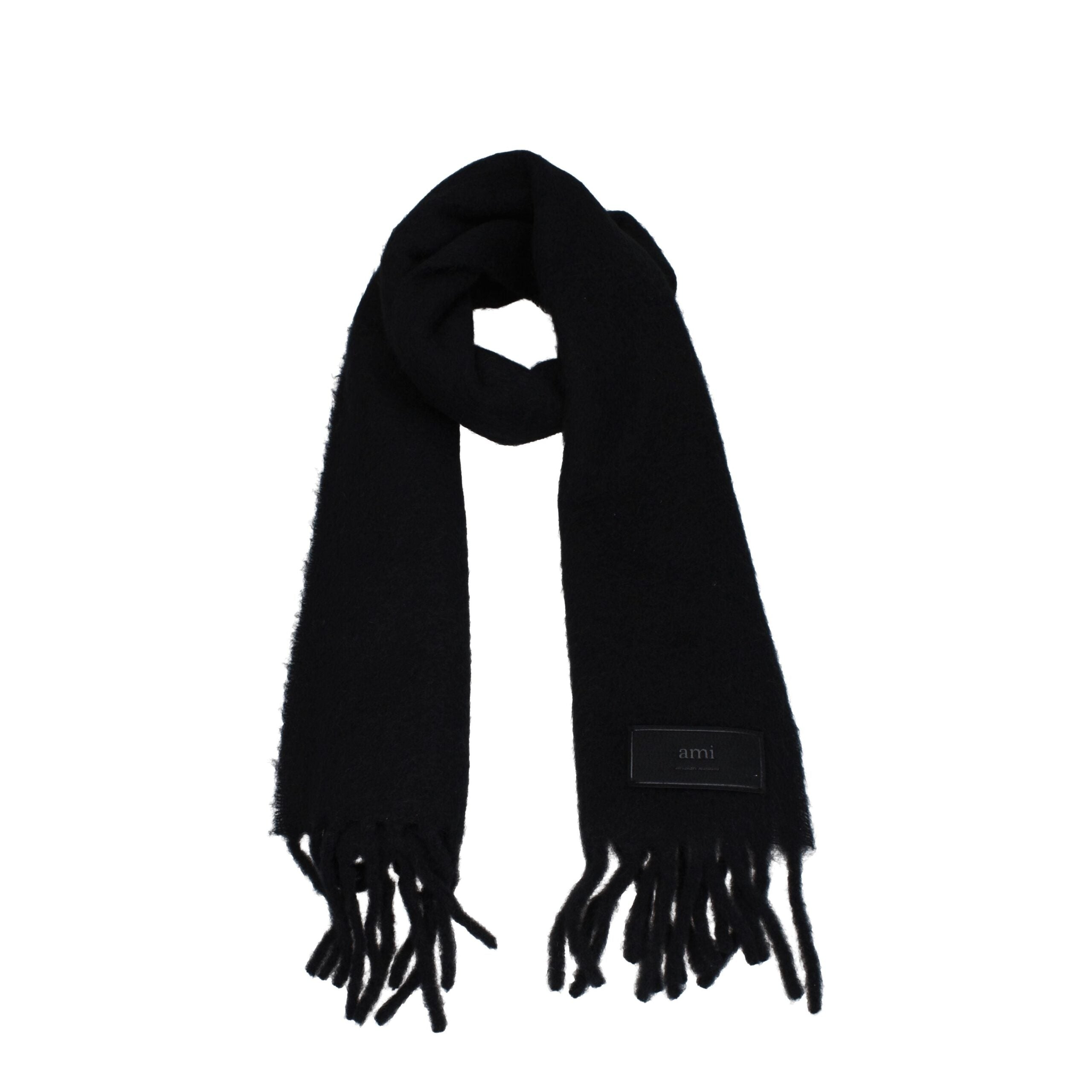 Ami Paris Black Leather Scarf