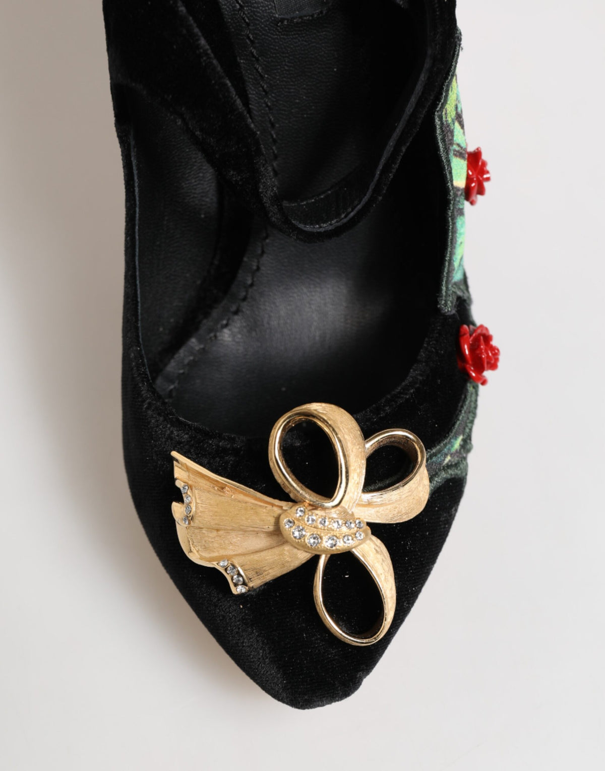 Dolce & Gabbana Black Roses Crystal Brooch Mary Jane Shoes for Women