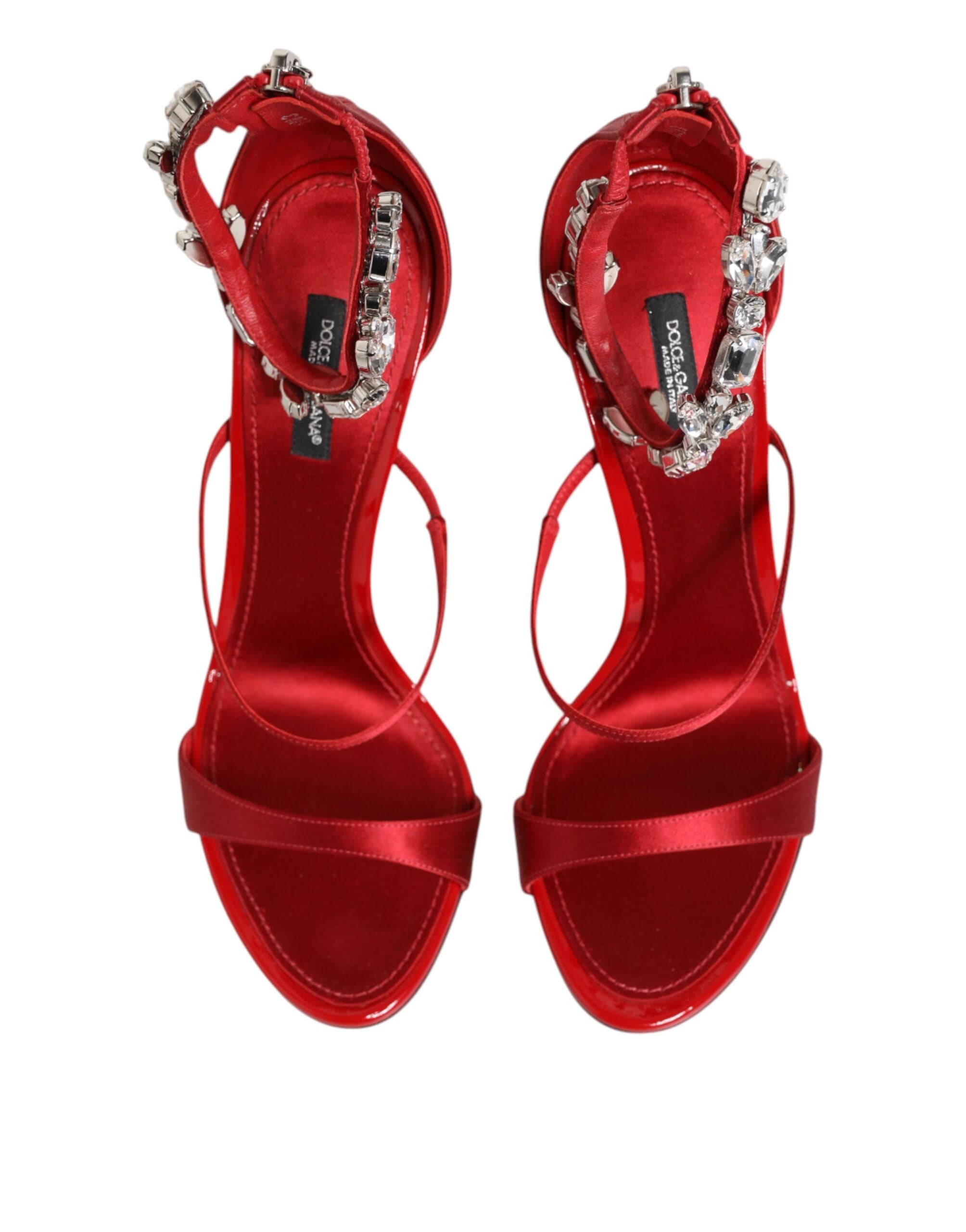 Dolce & Gabbana Red Satin Crystals Keira Sandals Heels Shoes - ACCEXO