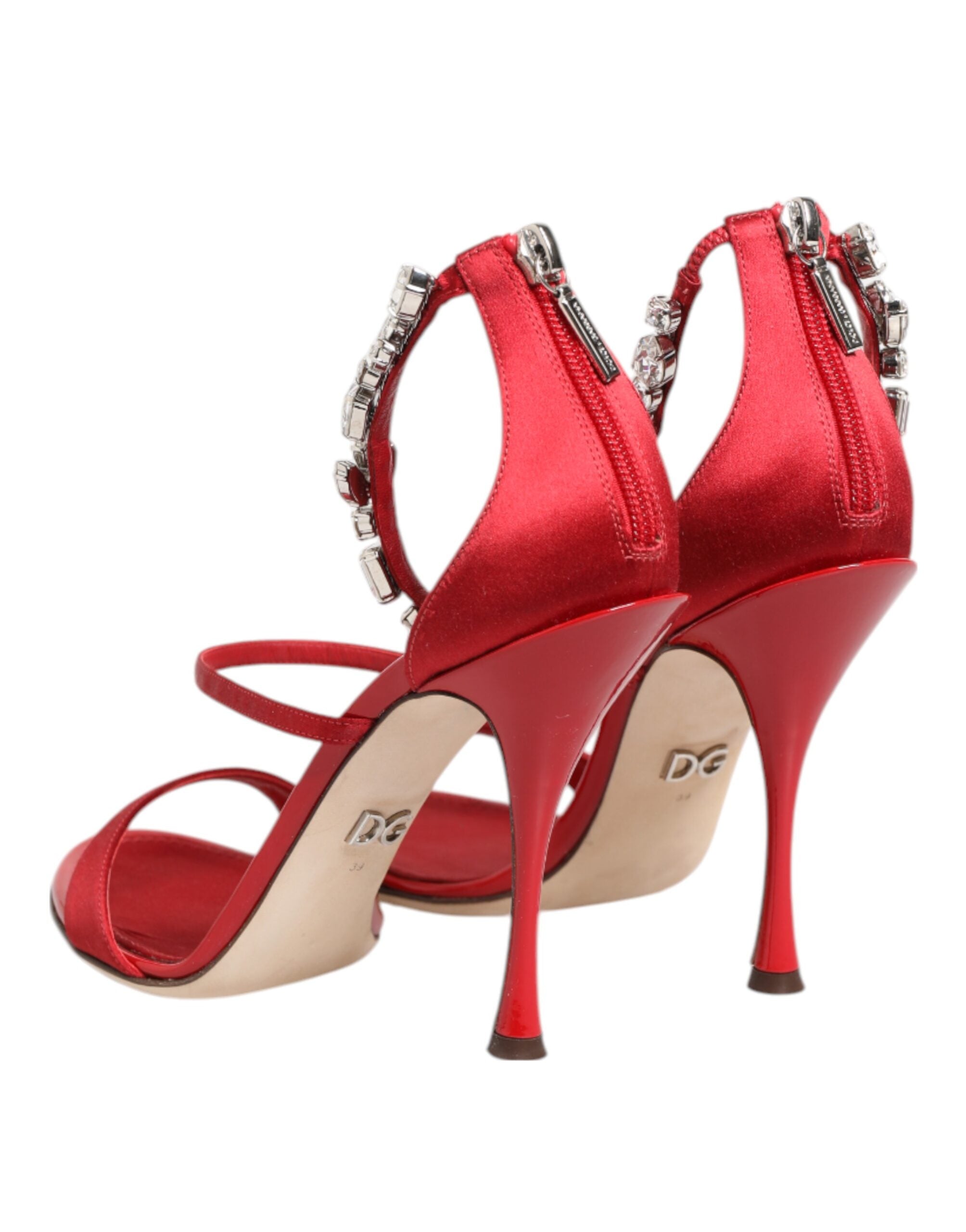 Dolce & Gabbana Red Satin Crystals Keira Sandals Heels Shoes - ACCEXO