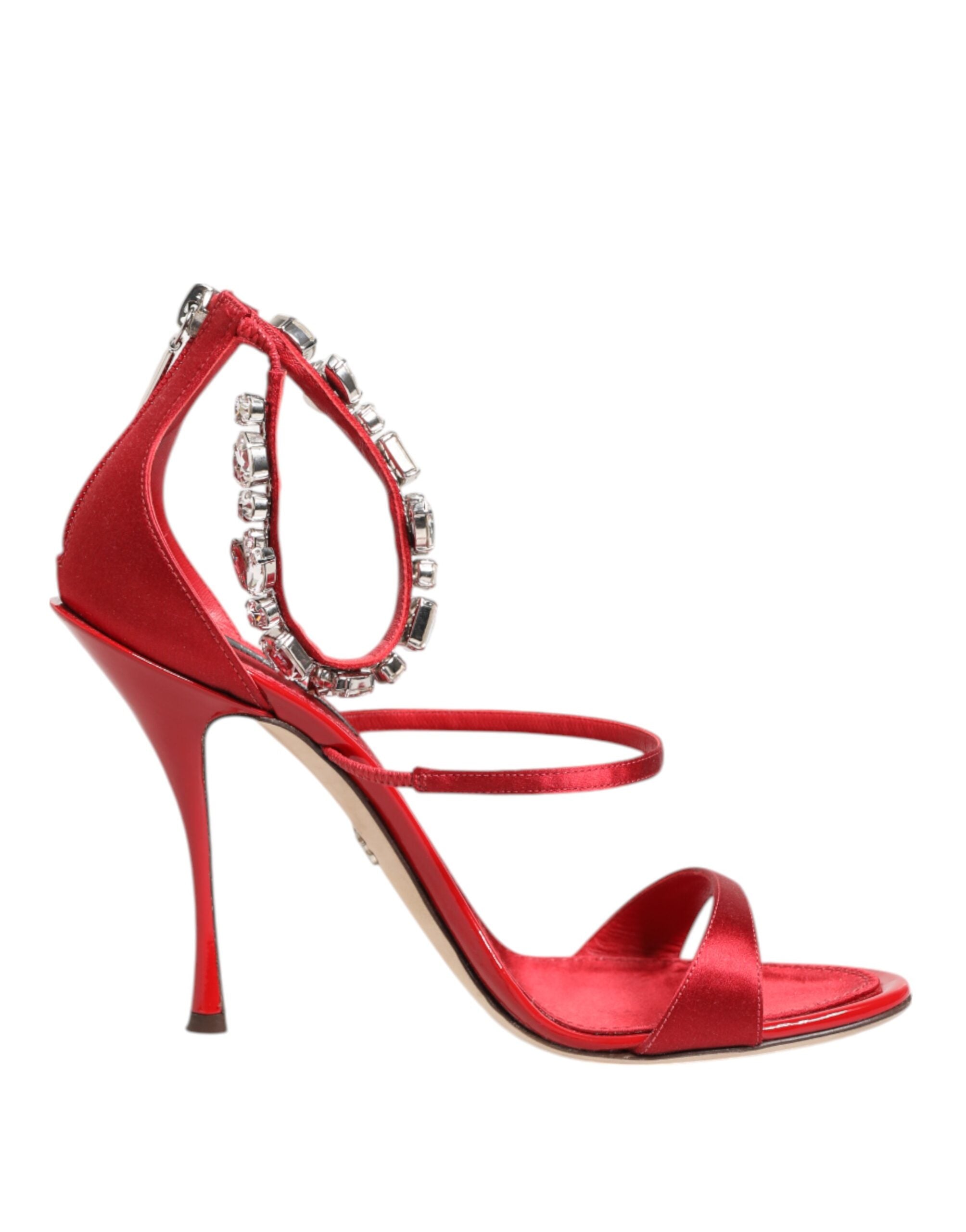 Dolce & Gabbana Red Satin Crystals Keira Sandals Heels Shoes - ACCEXO
