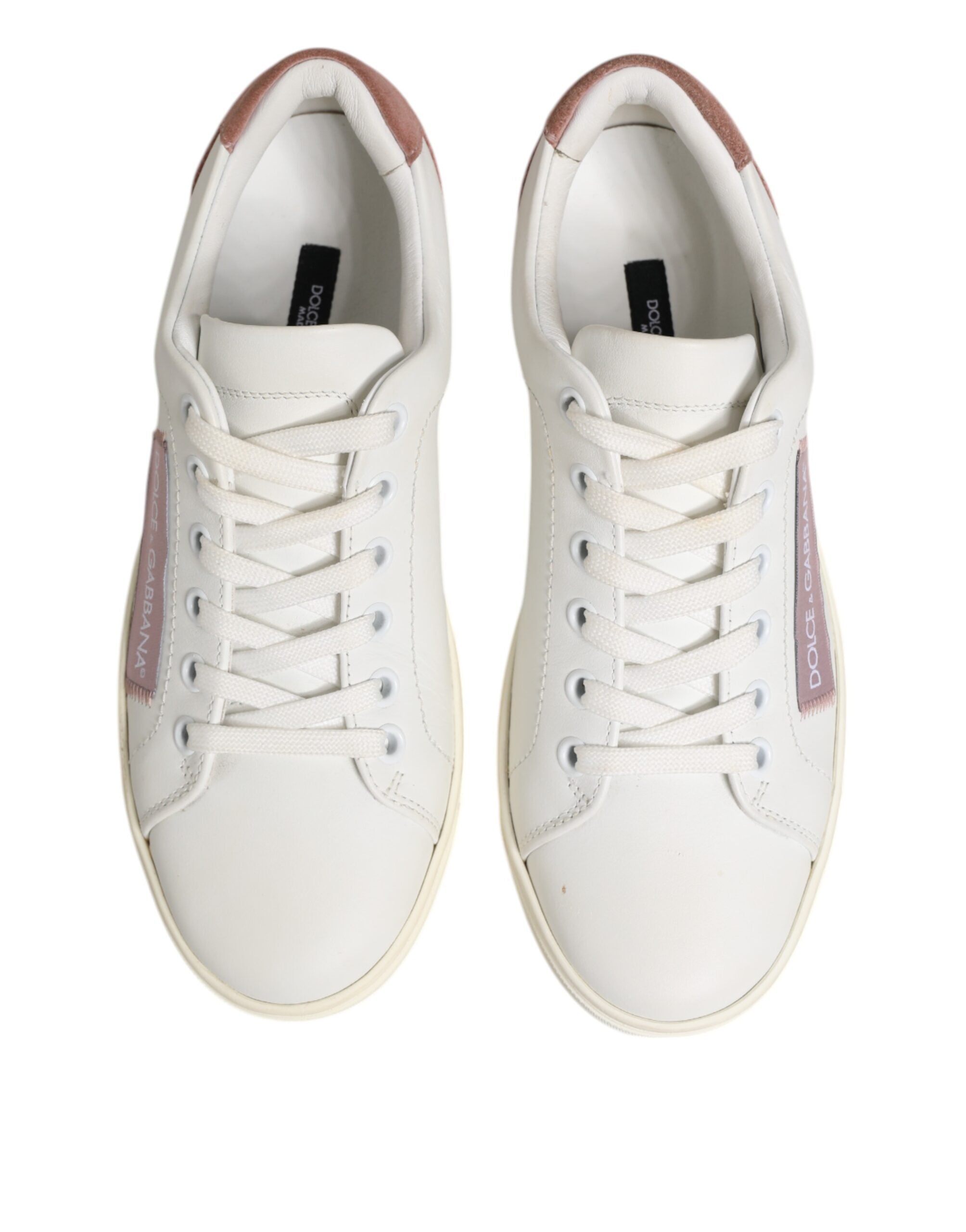 Dolce & Gabbana White Pink Leather Low Top Sneakers Shoes - ACCEXO