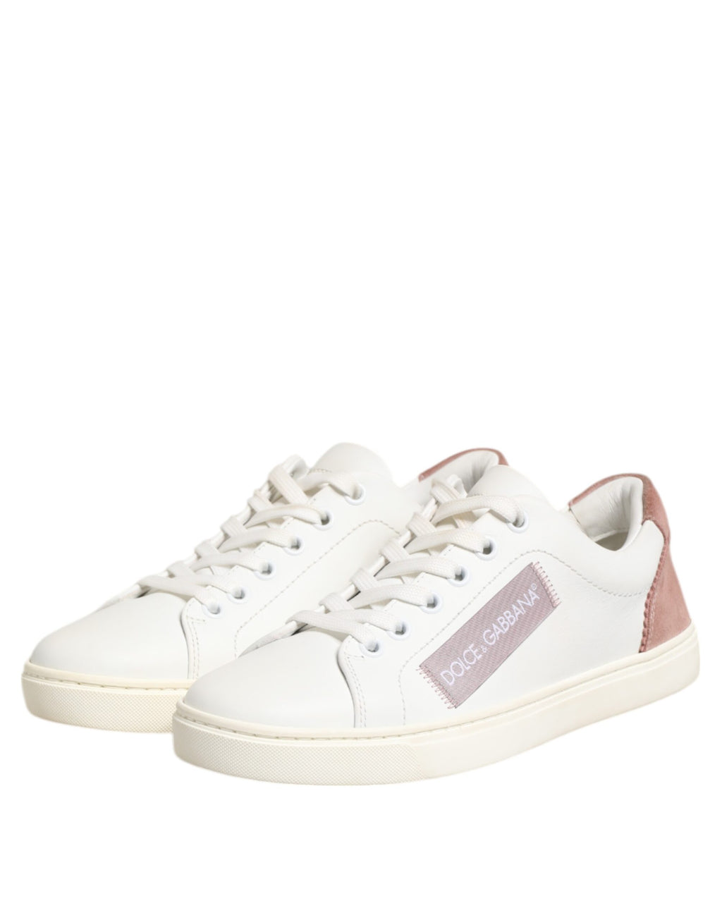 Dolce & Gabbana White Pink Leather Low Top Sneakers Shoes - ACCEXO
