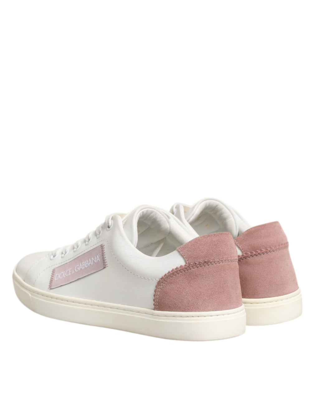 Dolce & Gabbana White Pink Leather Low Top Sneakers Shoes - ACCEXO