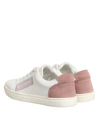 Dolce & Gabbana White Pink Leather Low Top Sneakers Shoes - ACCEXO