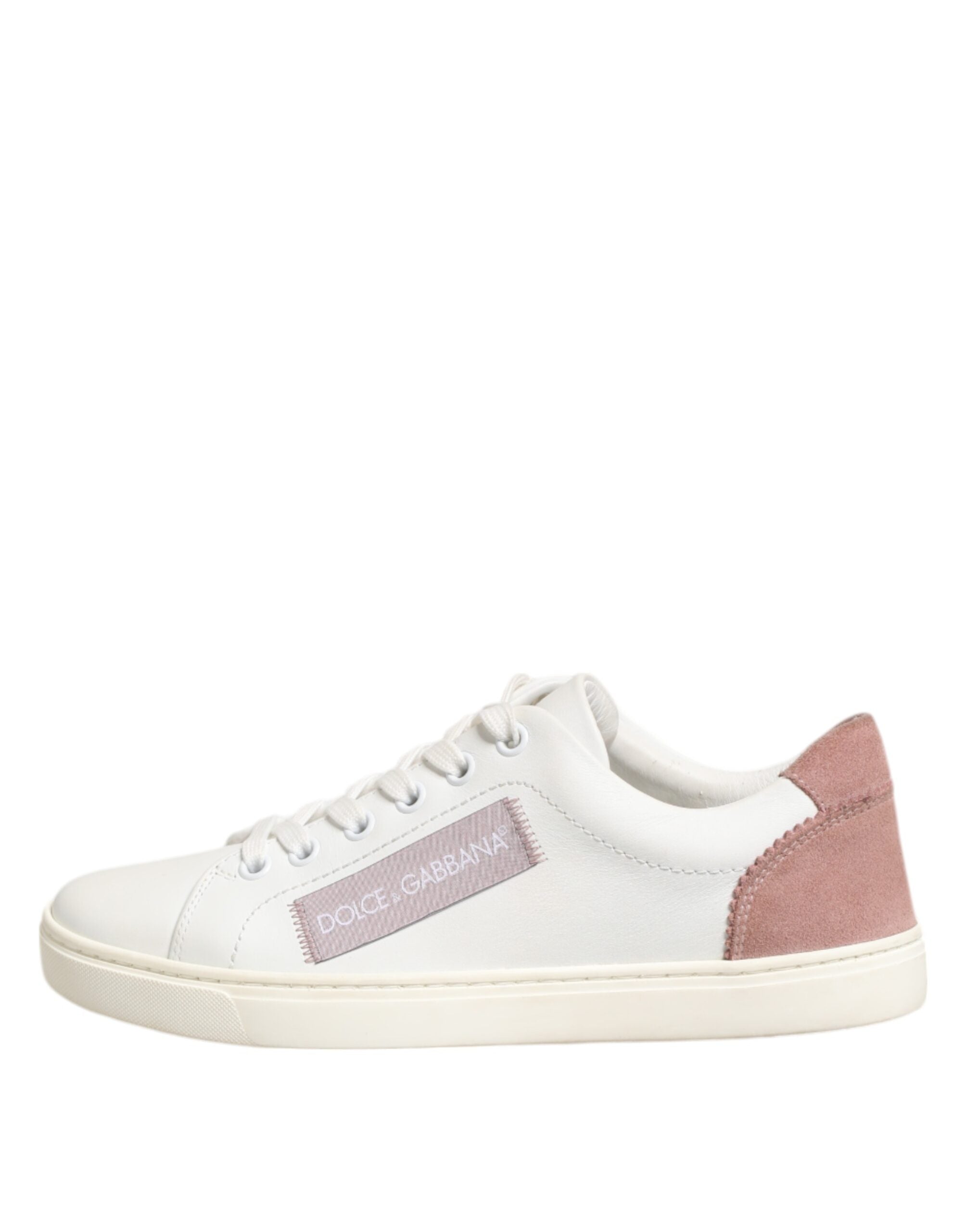Dolce & Gabbana White Pink Leather Low Top Sneakers Shoes - ACCEXO