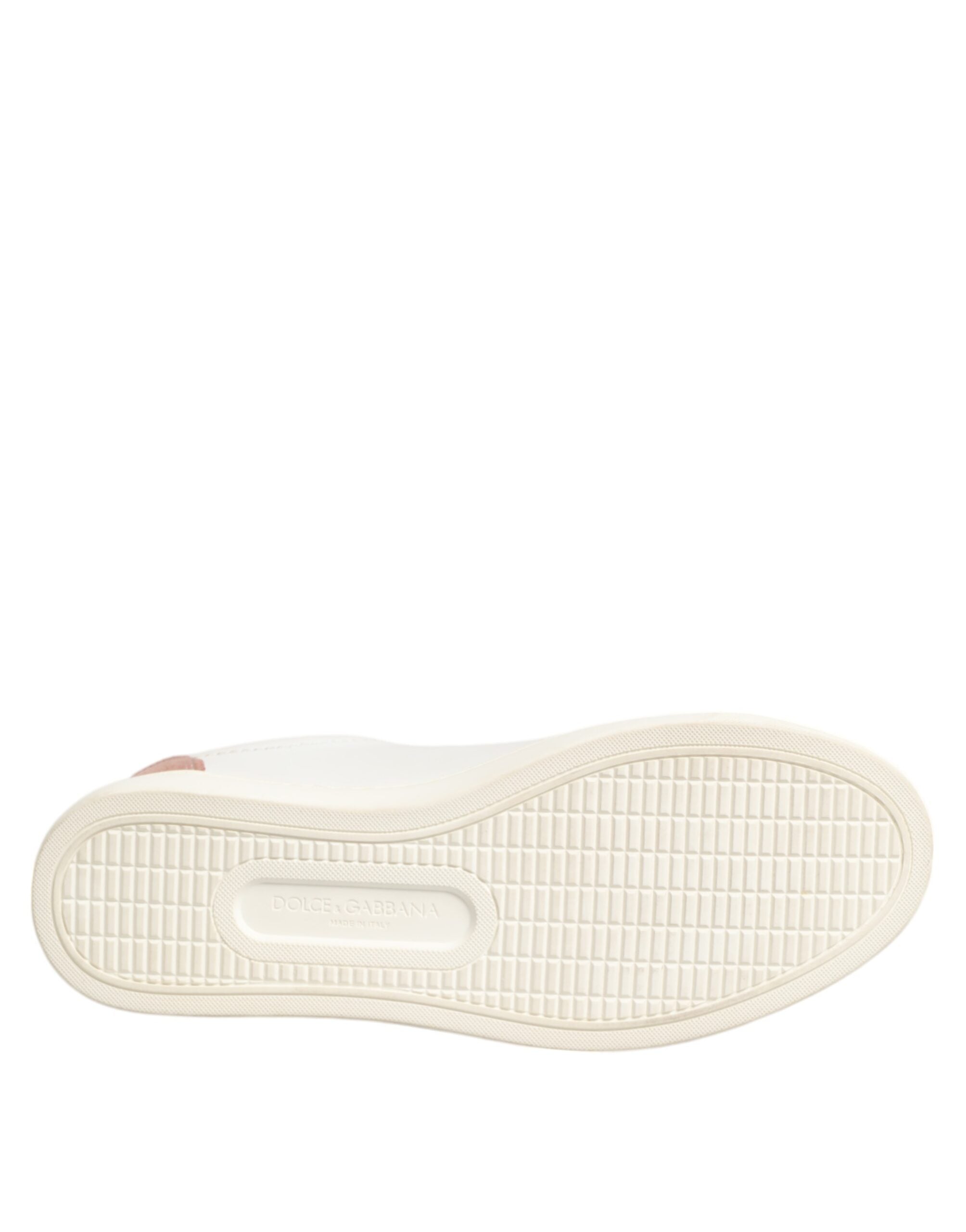 Dolce & Gabbana White Pink Leather Low Top Sneakers Shoes - ACCEXO