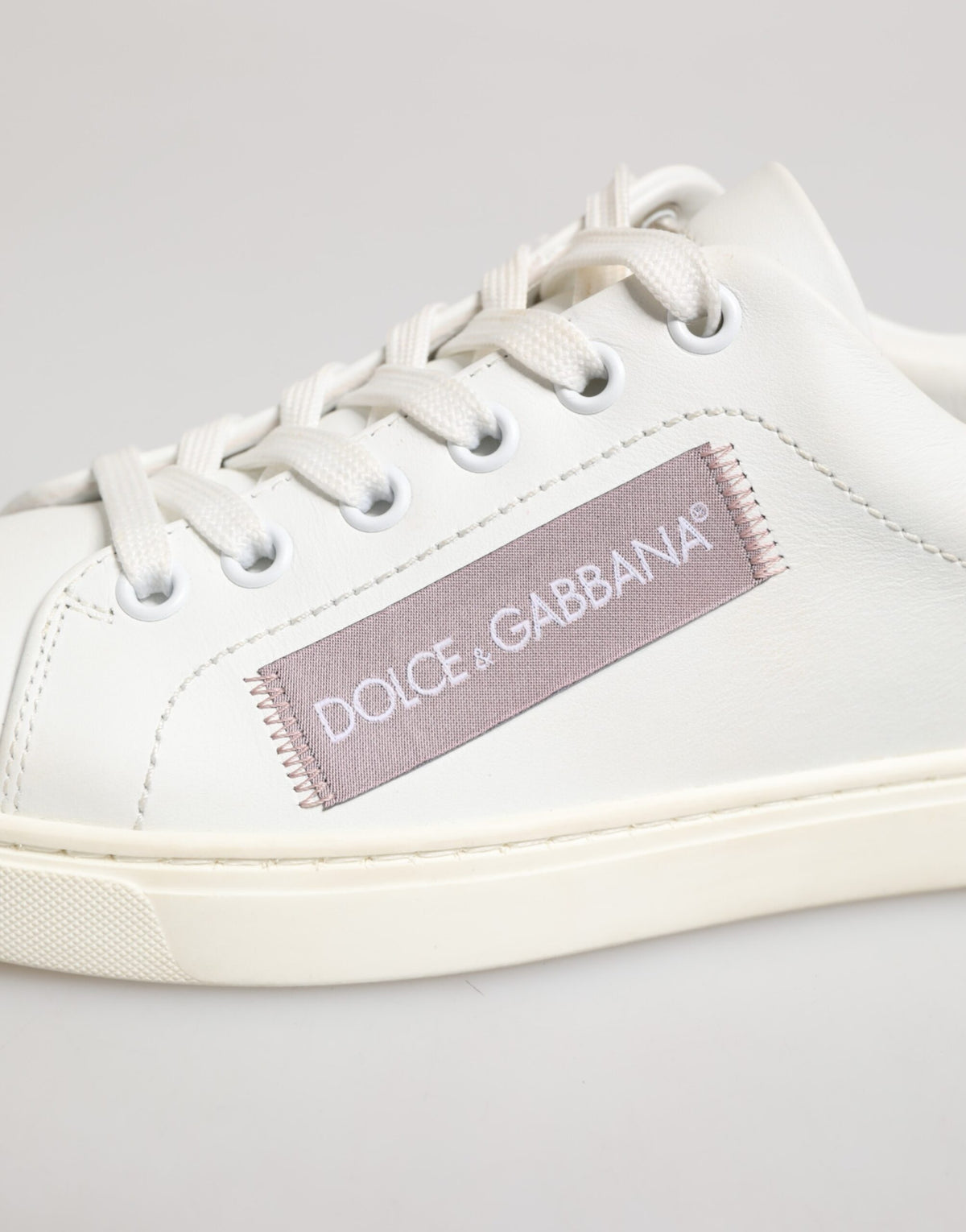 Dolce & Gabbana White Pink Leather Low Top Sneakers Shoes