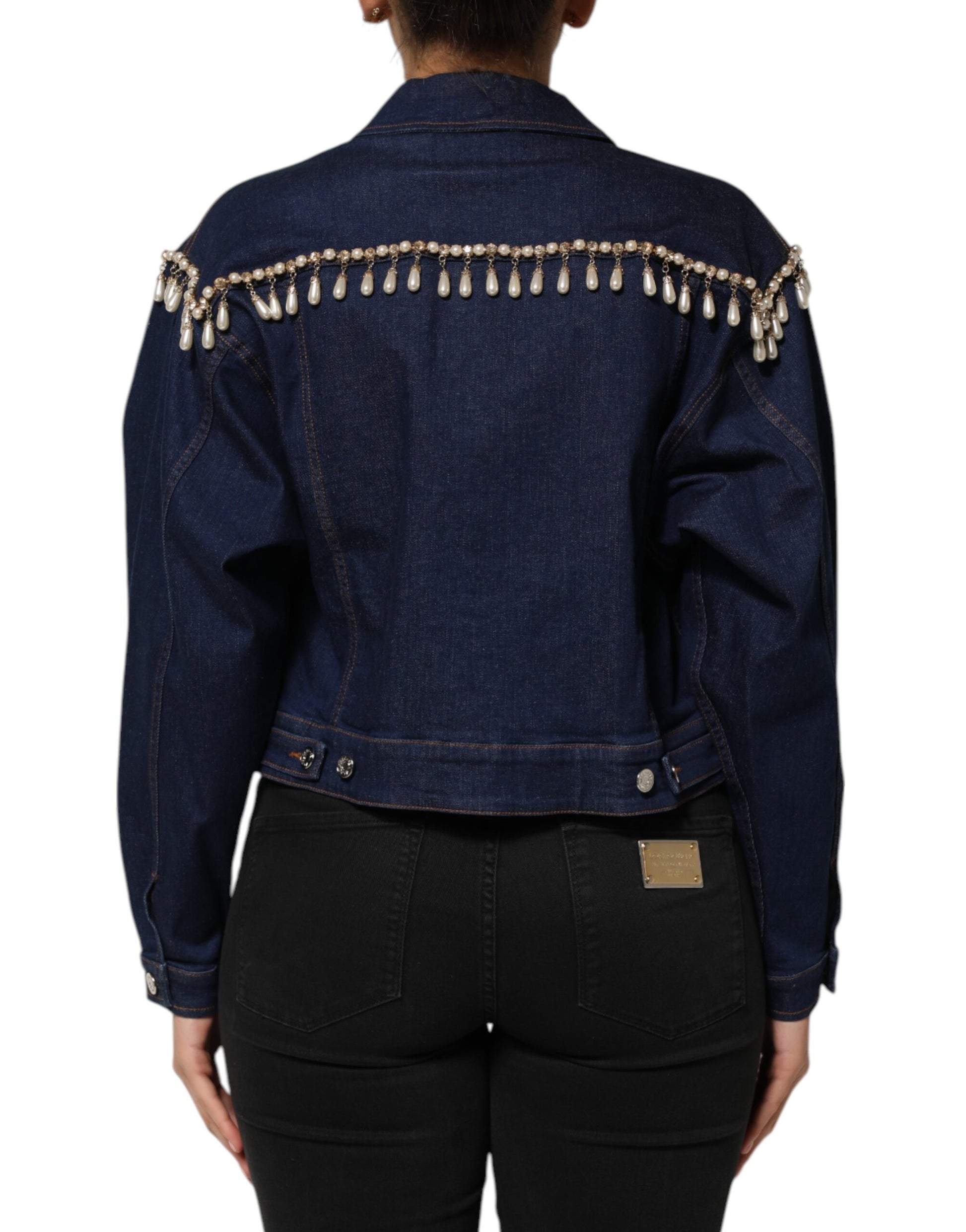 Dolce & Gabbana Blue Cotton Denim Crystal Embellished Jacket - ACCEXO