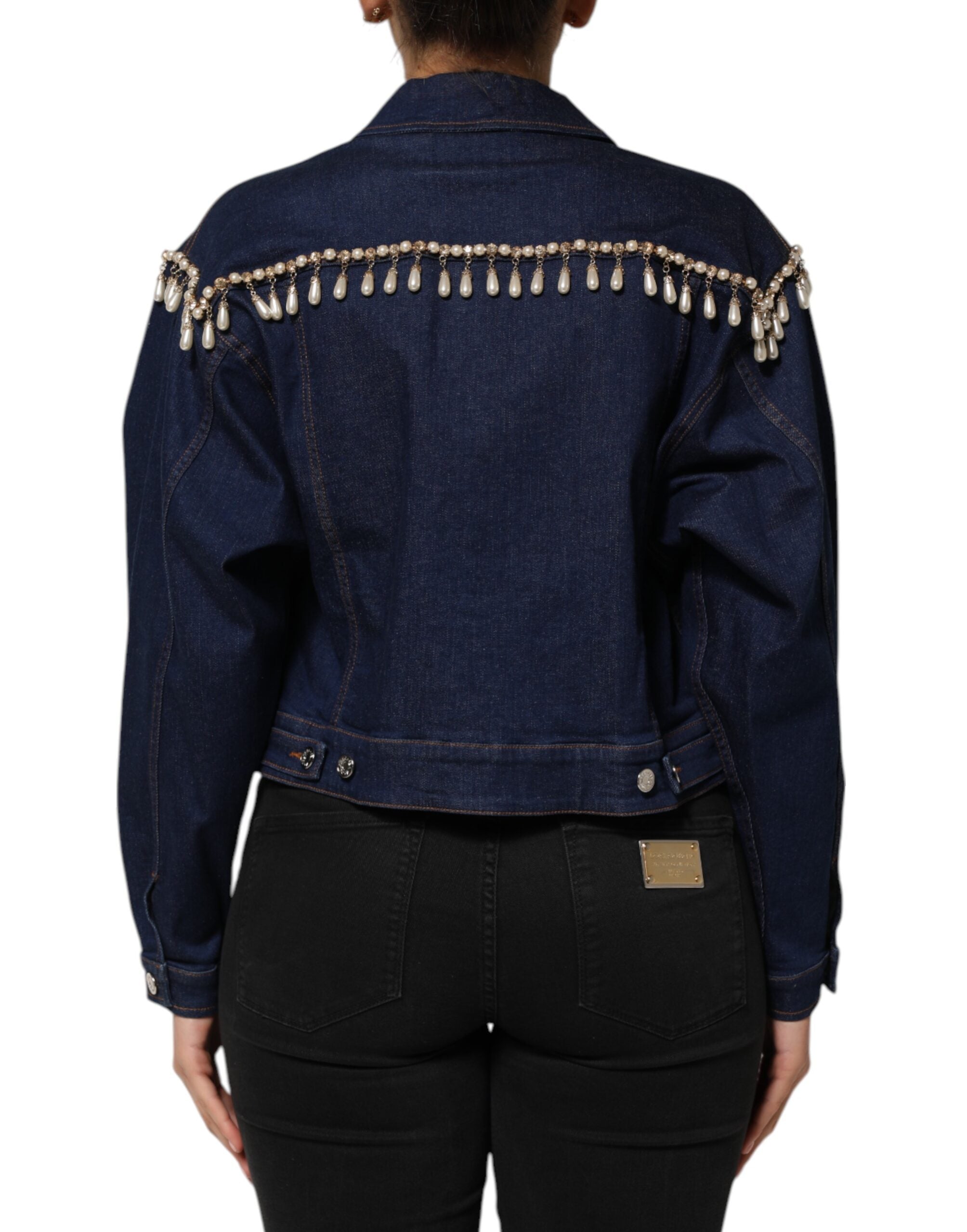Dolce & Gabbana Blue Cotton Denim Crystal Embellished Jacket - ACCEXO