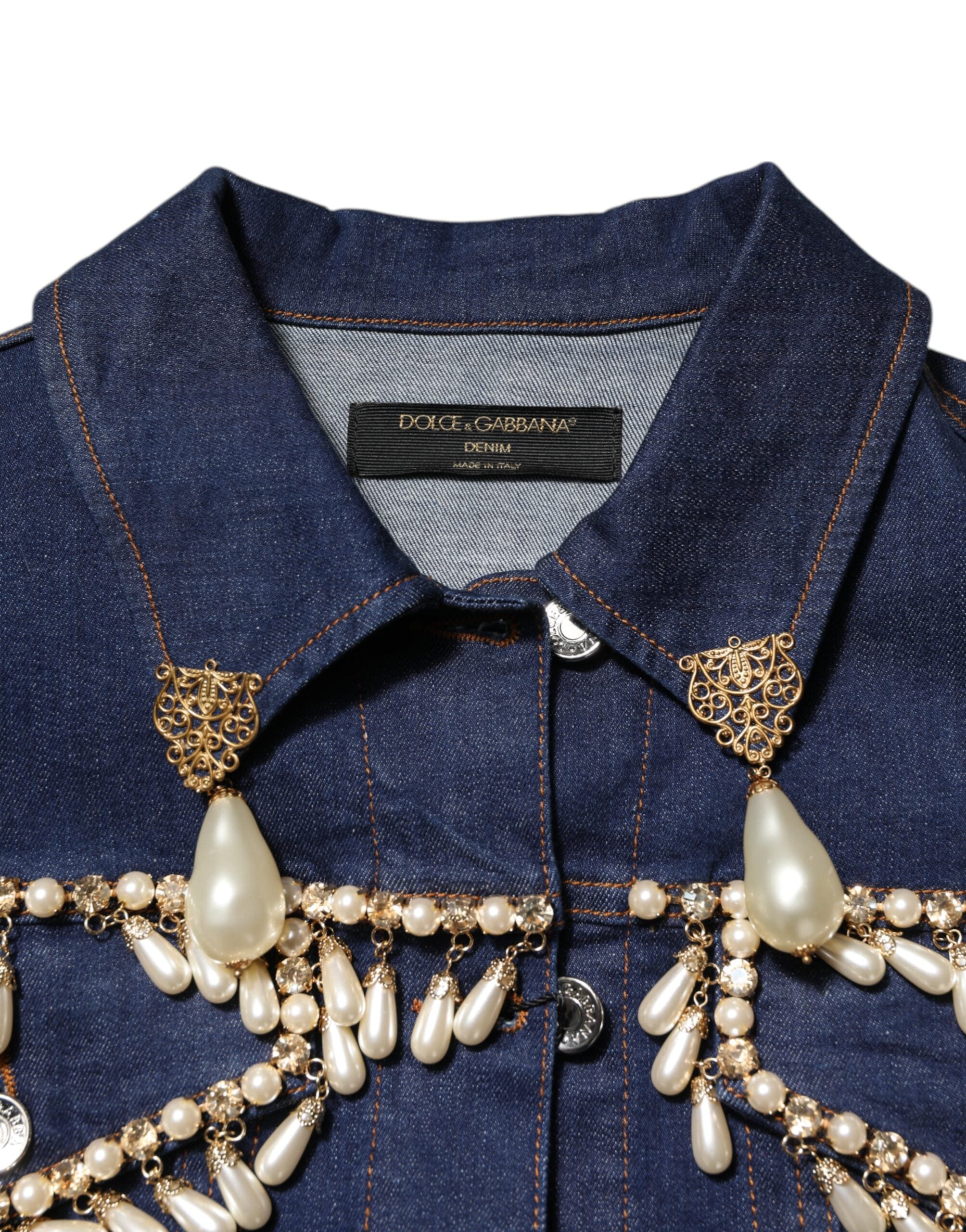 Dolce & Gabbana Blue Cotton Denim Crystal Embellished Jacket - ACCEXO