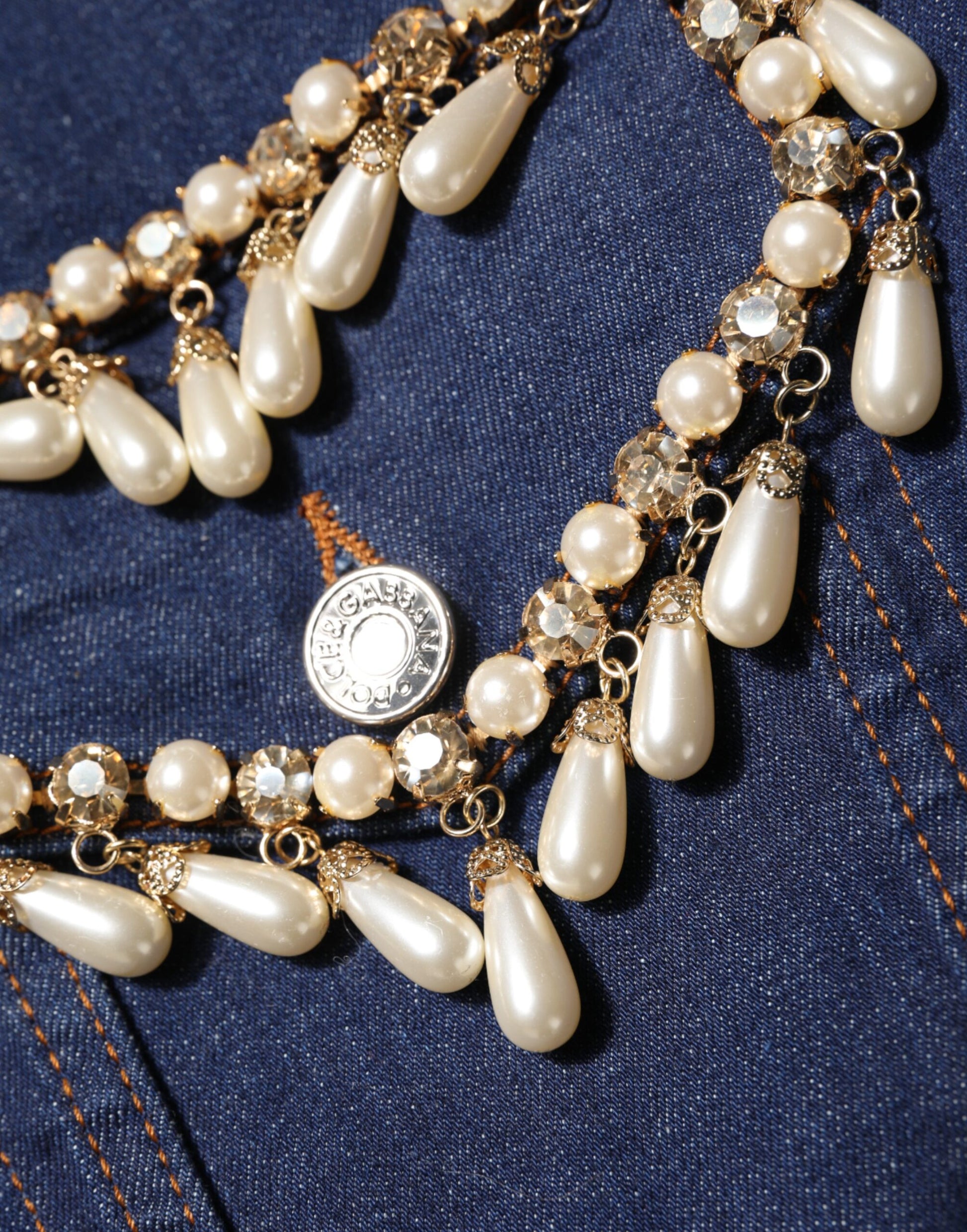 Dolce & Gabbana Blue Cotton Denim Crystal Embellished Jacket - ACCEXO