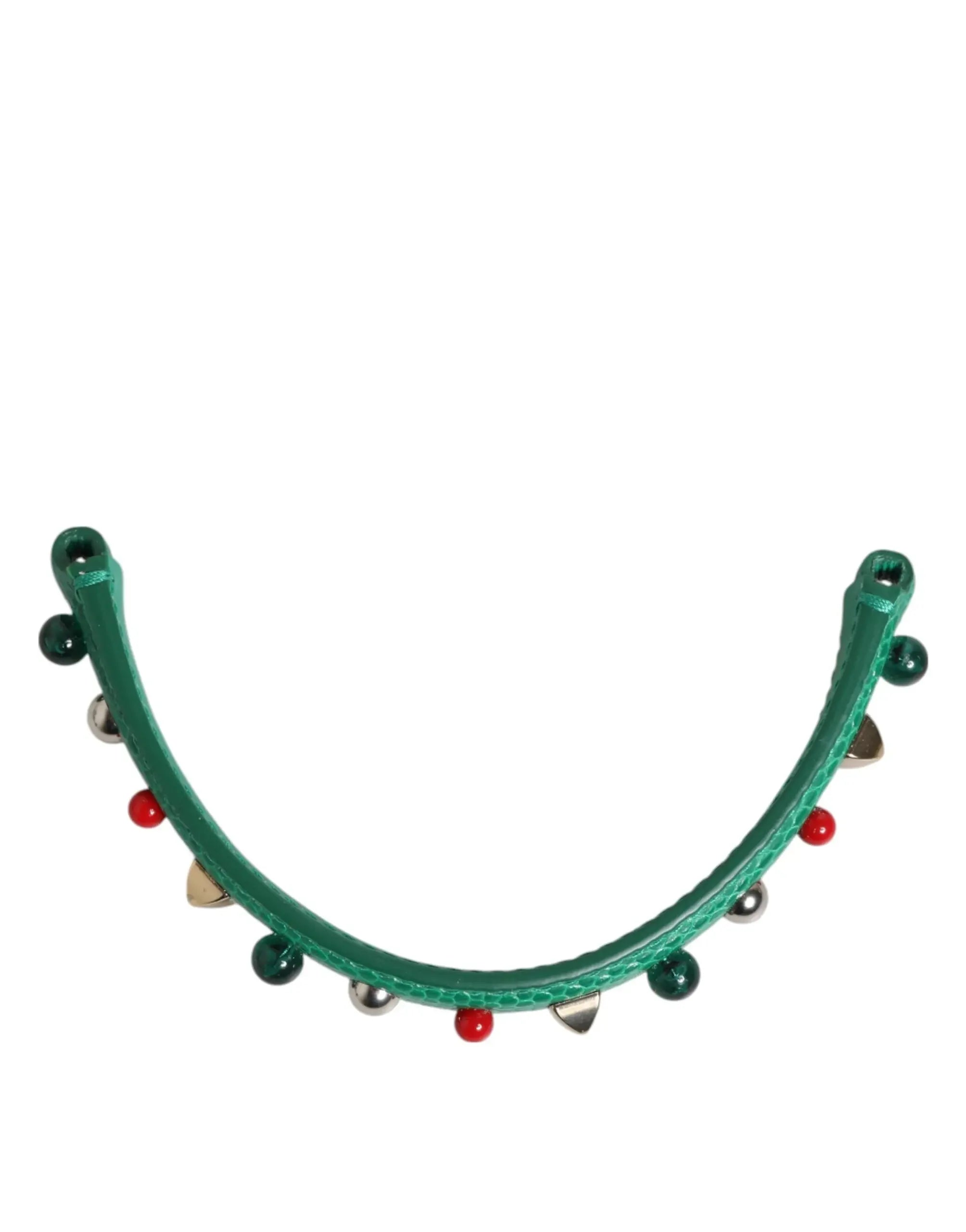 Dolce & Gabbana Green Embellished Leather Bag Handle Women Shoulder Strap - Zachava