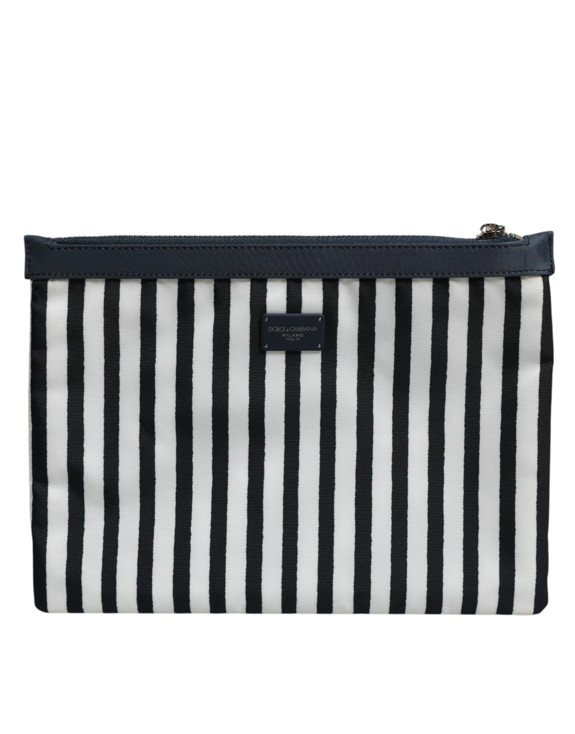 Dolce & Gabbana Black White Striped Logo Plaque Clutch Borse Pouch Bag - ACCEXO