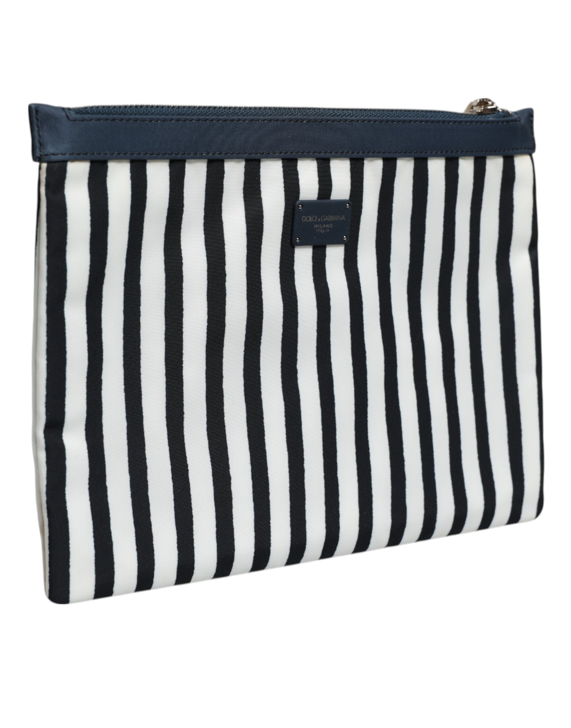 Dolce & Gabbana Black White Striped Logo Plaque Clutch Borse Pouch Bag - ACCEXO