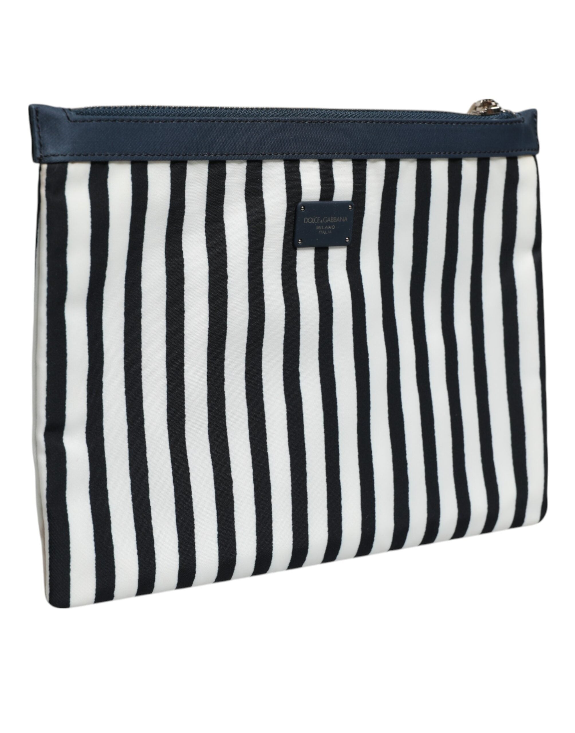Dolce & Gabbana Black White Striped Logo Plaque Clutch Borse Pouch Bag - ACCEXO