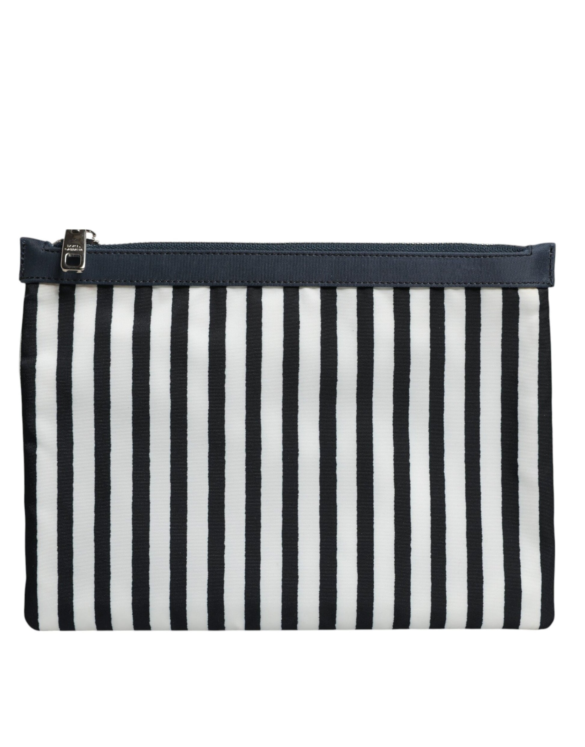 Dolce & Gabbana Black White Striped Logo Plaque Clutch Borse Pouch Bag - ACCEXO