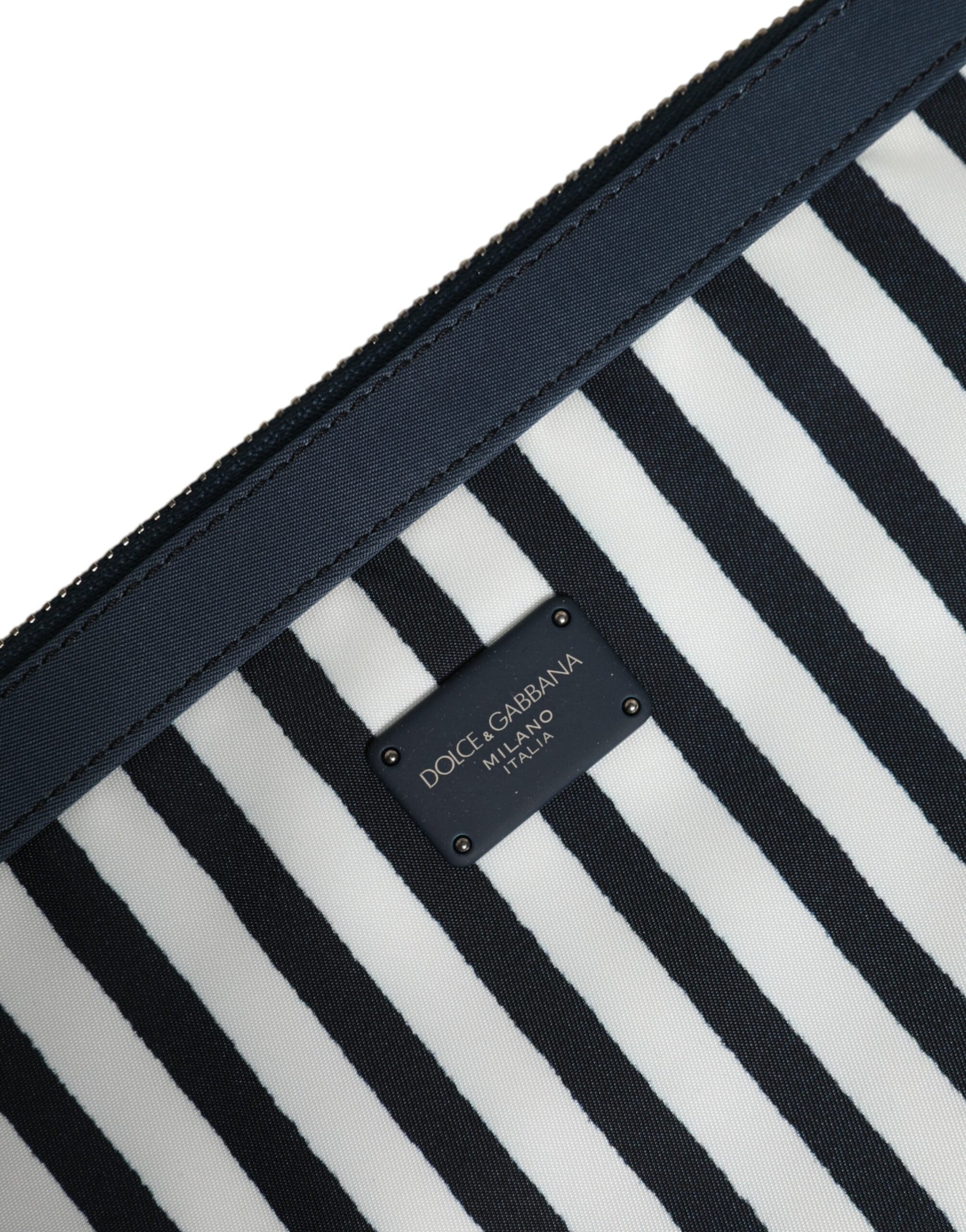 Dolce & Gabbana Black White Striped Logo Plaque Clutch Borse Pouch Bag - ACCEXO