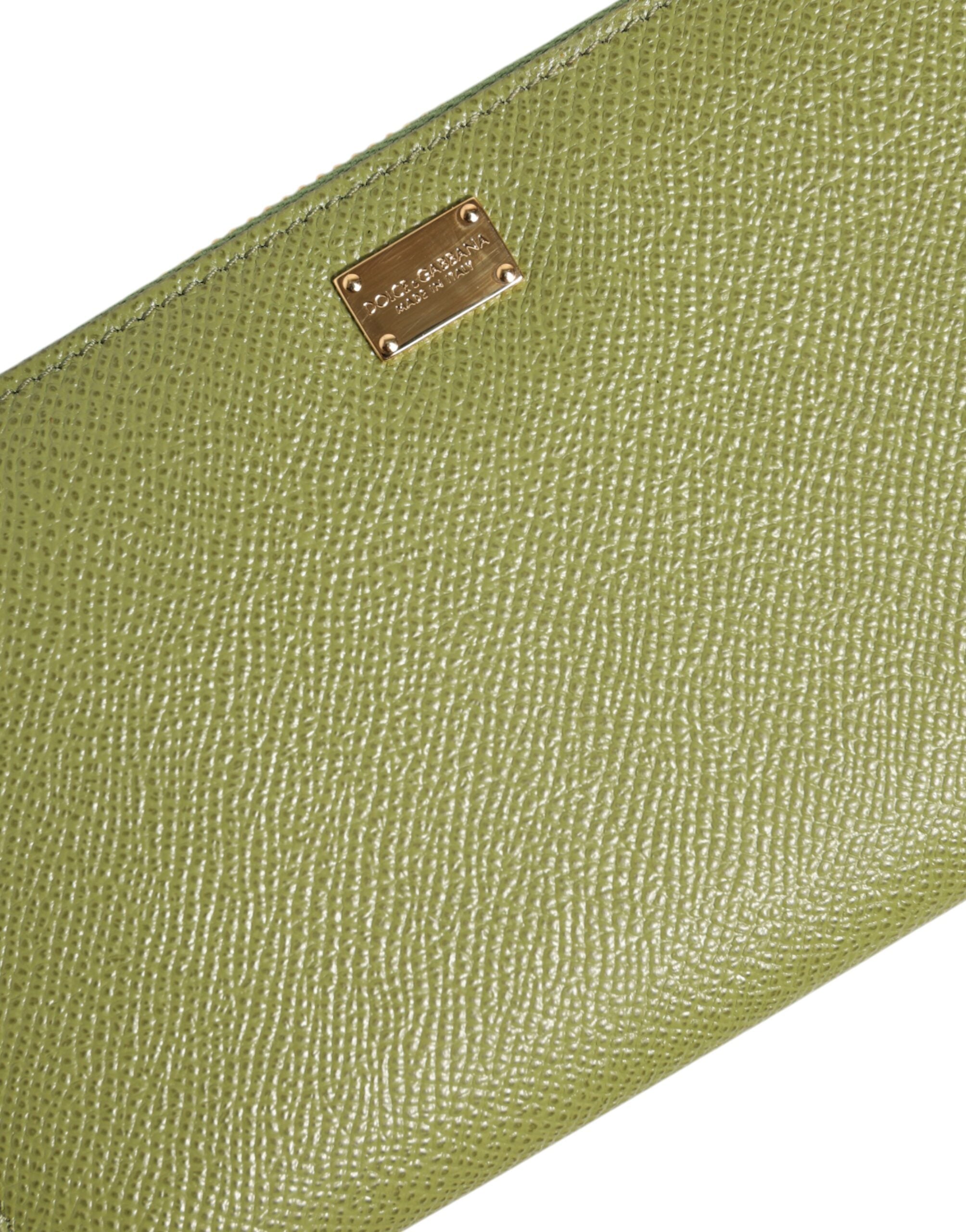 Dolce & Gabbana Green Leather Logo Plaque Zip Around Continenta Wallet - ACCEXO