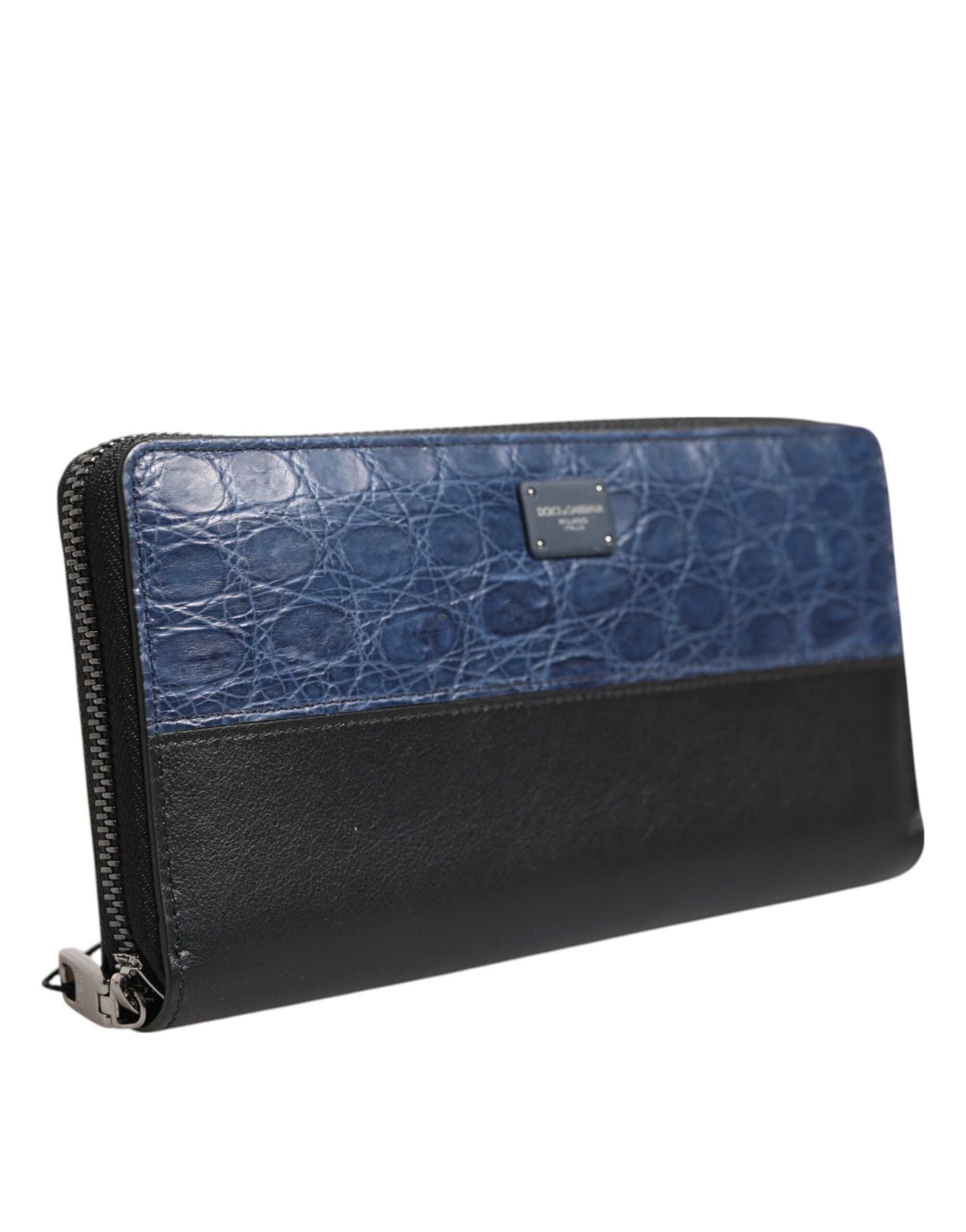 Dolce & Gabbana Black Blue Exotic Leather Men Continental Clutch Wallet - ACCEXO