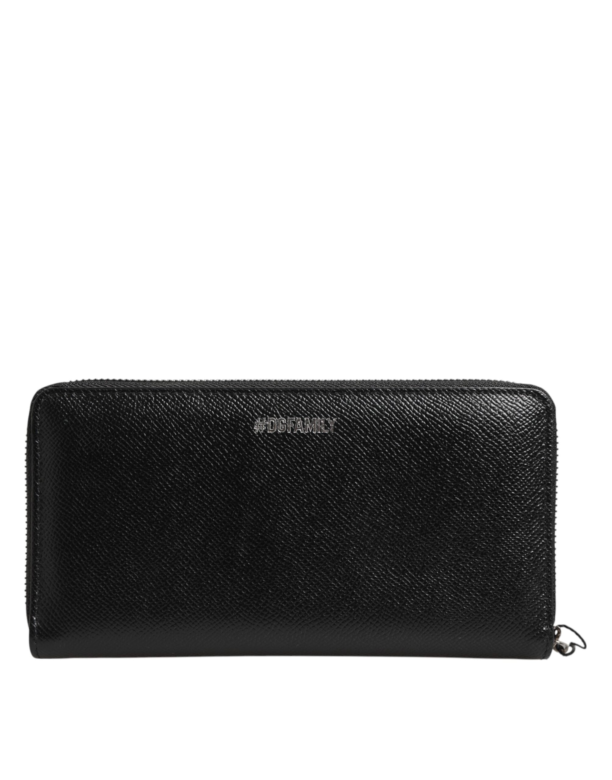 Dolce & Gabbana Black Leather #DGFAMILY Zipper Continental Mens Wallet - ACCEXO