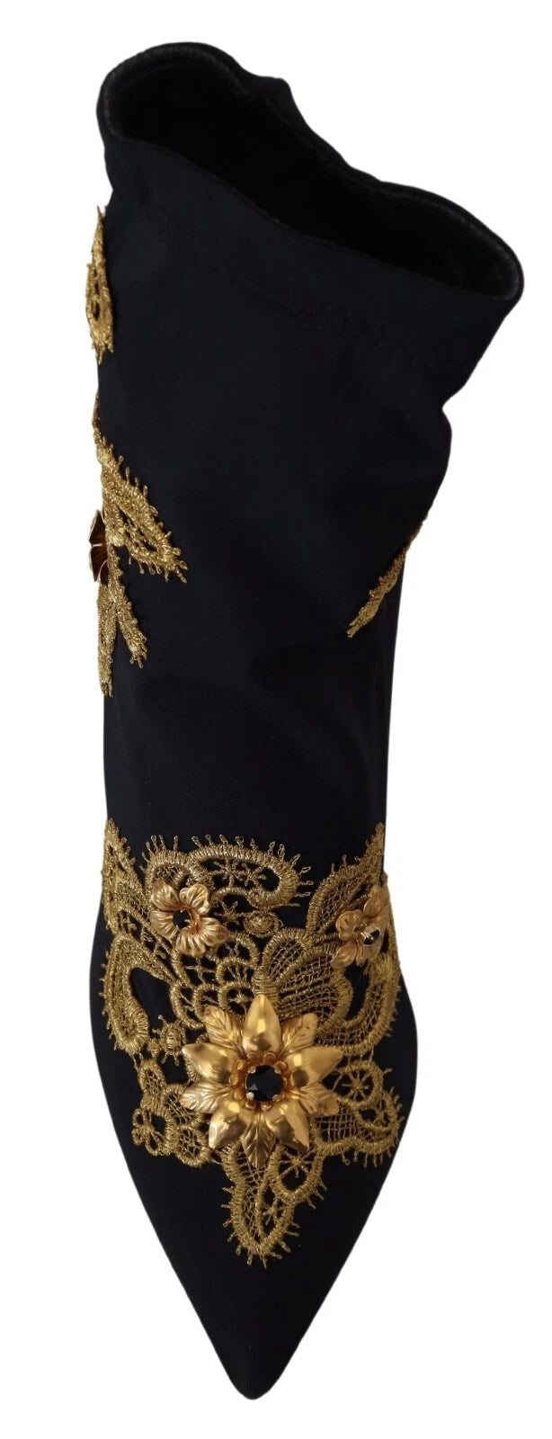 Dolce & Gabbana Black Gold Embroidery Crystal Boots Shoes - ACCEXO