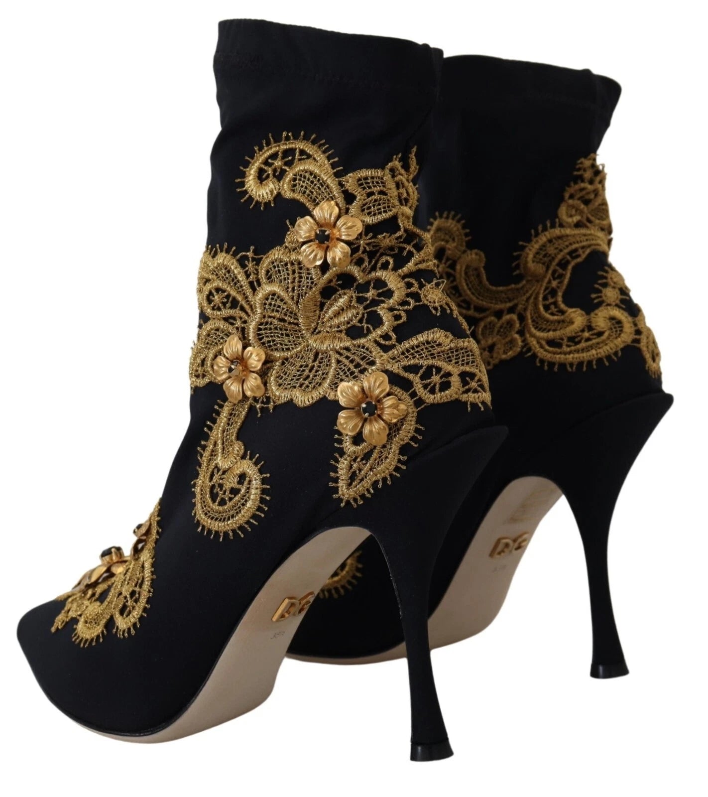 Dolce & Gabbana Black Gold Embroidery Crystal Boots Shoes - ACCEXO