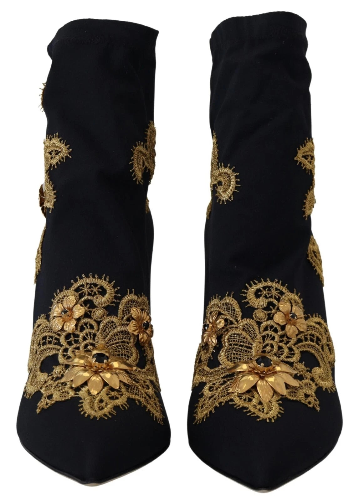 Dolce & Gabbana Black Gold Embroidery Crystal Boots Shoes - ACCEXO