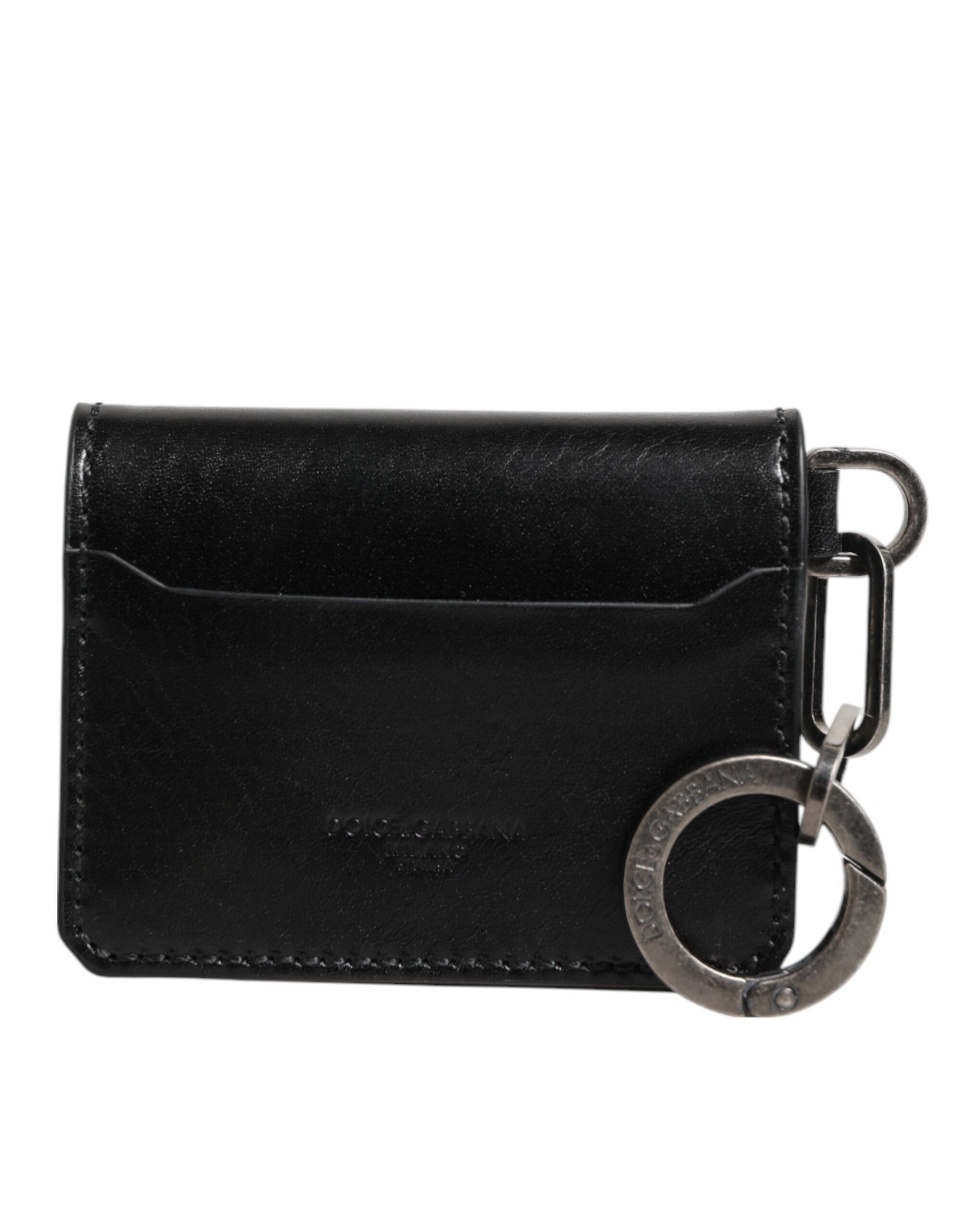 Dolce & Gabbana Wallet Black Leather Logo Embossed Key Chain Card Holder Wallet for Men