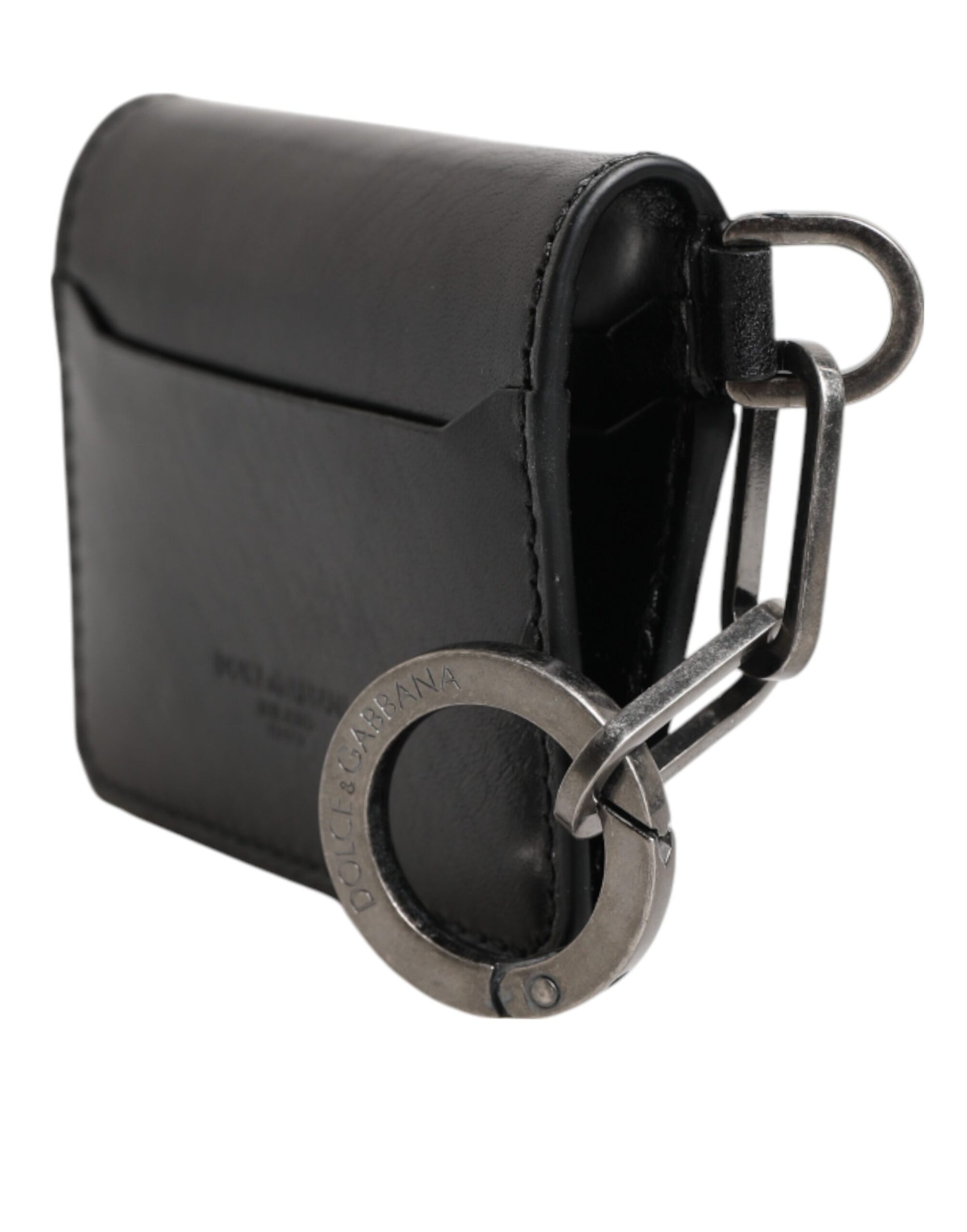 Dolce & Gabbana Wallet Black Leather Logo Embossed Key Chain Card Holder Wallet - ACCEXO