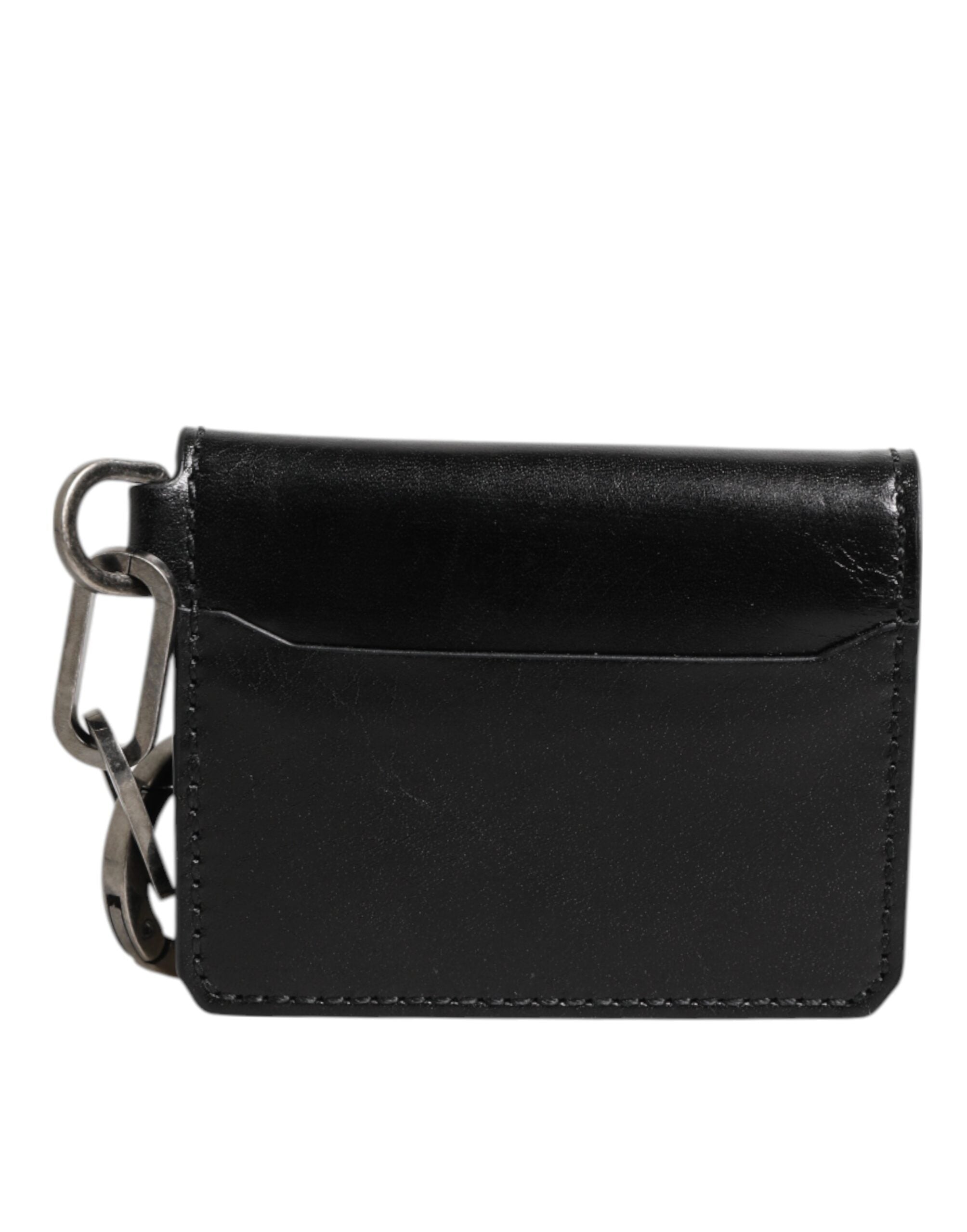 Dolce & Gabbana Wallet Black Leather Logo Embossed Key Chain Card Holder Wallet - ACCEXO
