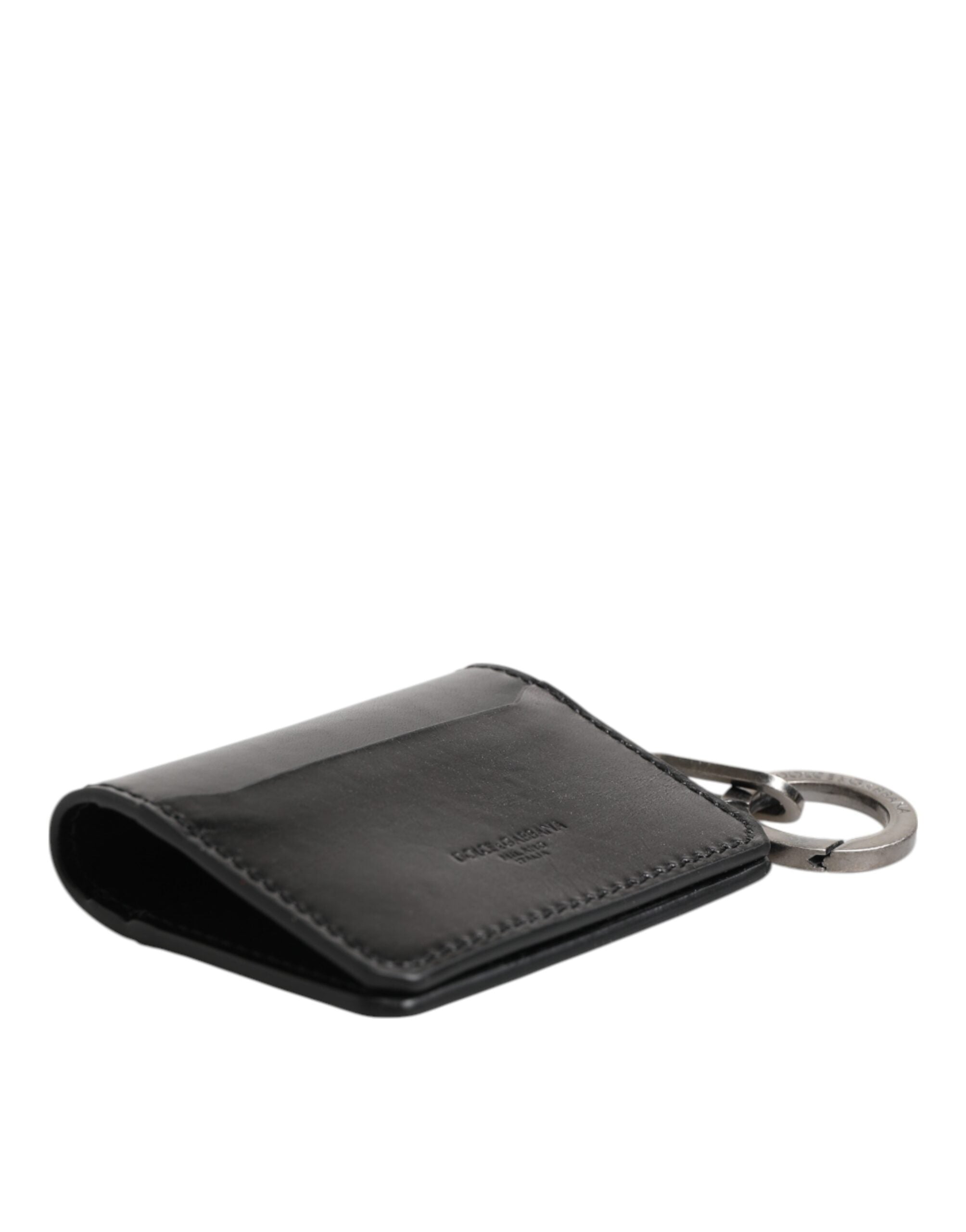 Dolce & Gabbana Wallet Black Leather Logo Embossed Key Chain Card Holder Wallet - ACCEXO